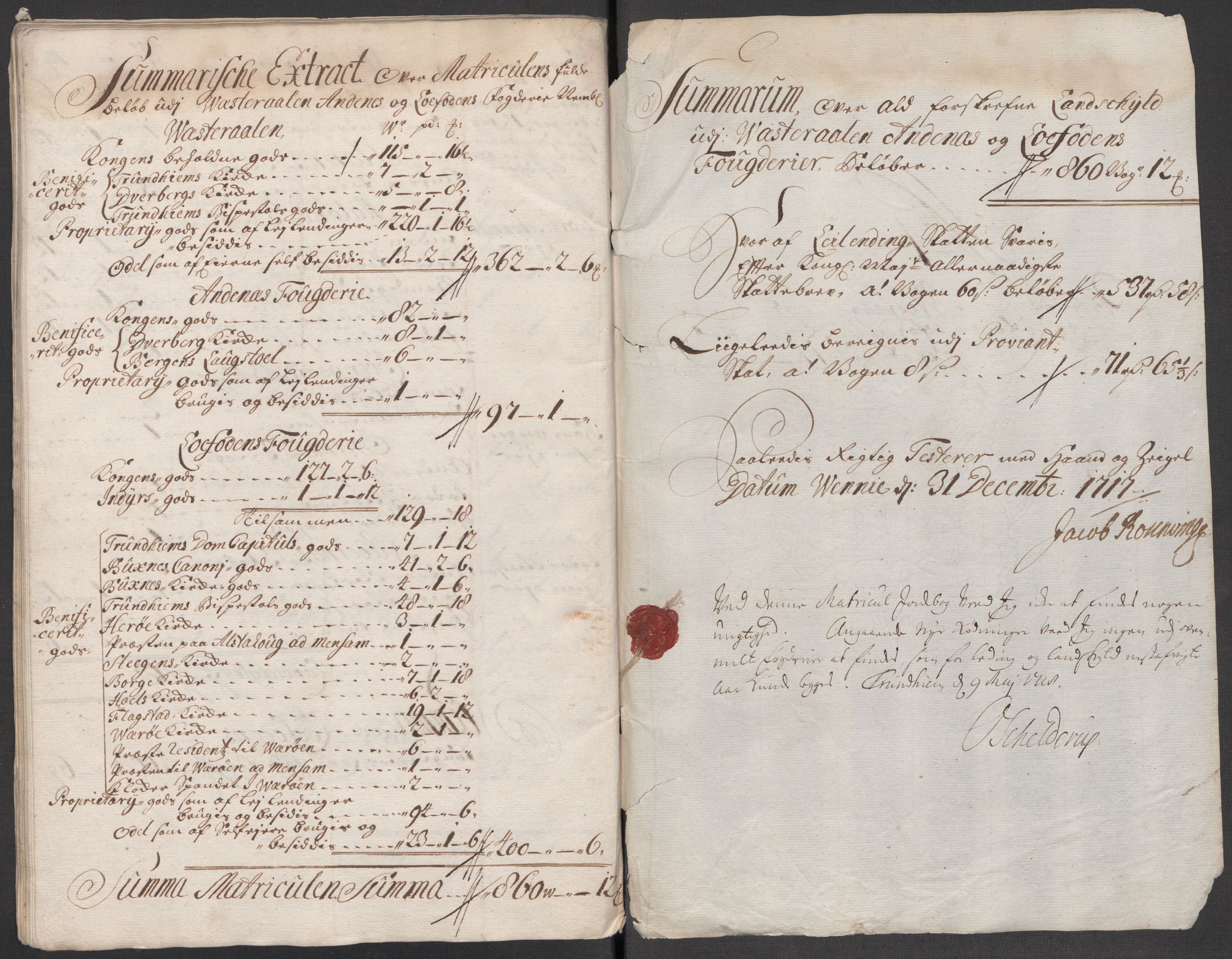 Rentekammeret inntil 1814, Reviderte regnskaper, Fogderegnskap, AV/RA-EA-4092/R67/L4683: Fogderegnskap Vesterålen, Andenes og Lofoten, 1717, s. 61