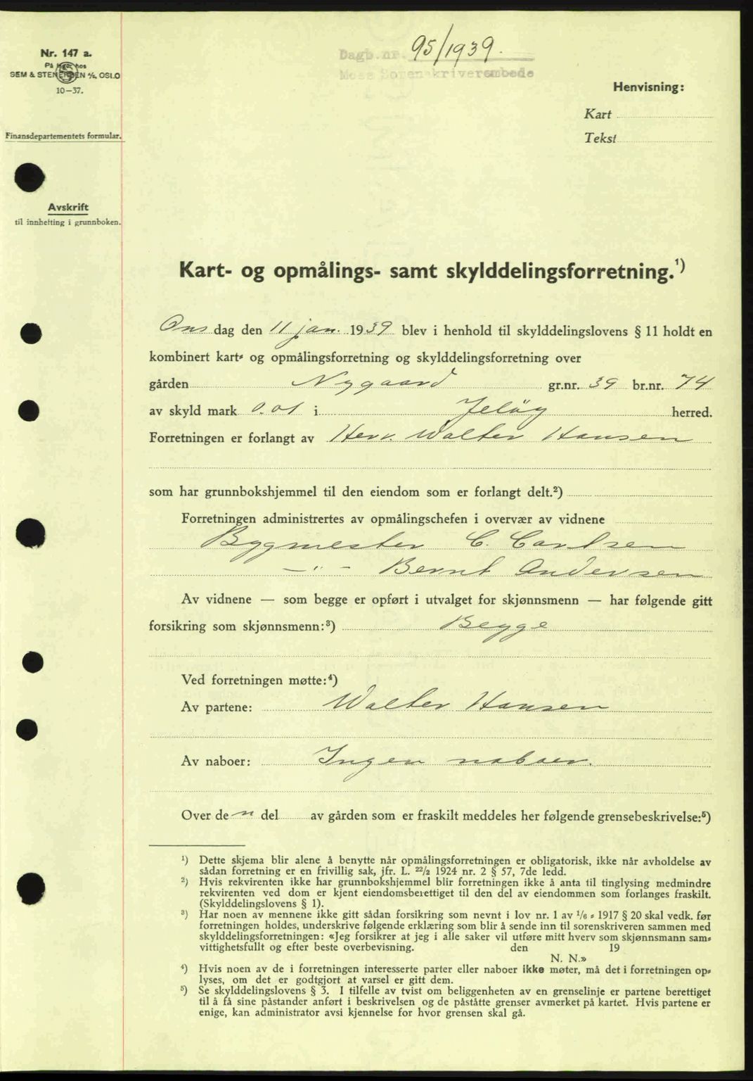 Moss sorenskriveri, SAO/A-10168: Pantebok nr. A5, 1938-1939, Dagboknr: 95/1939
