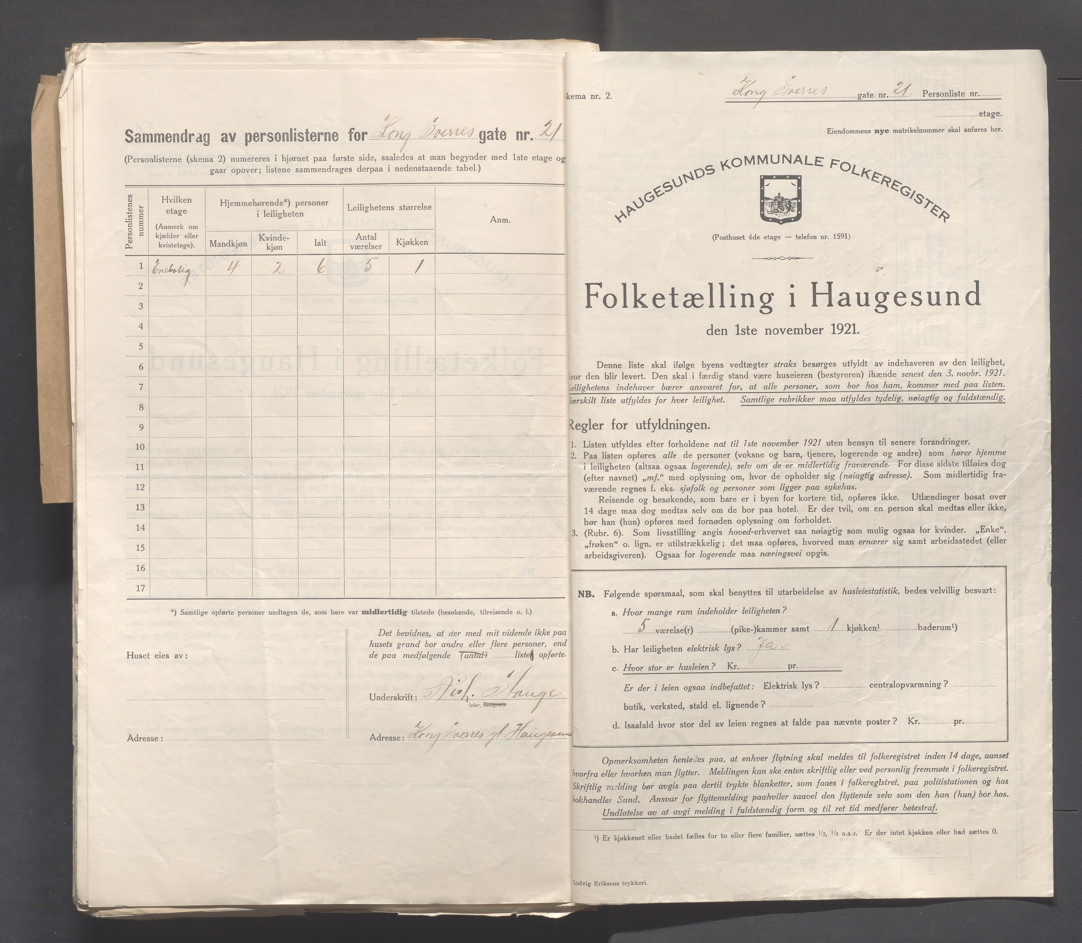 IKAR, Kommunal folketelling 1.11.1921 for Haugesund, 1921, s. 3011