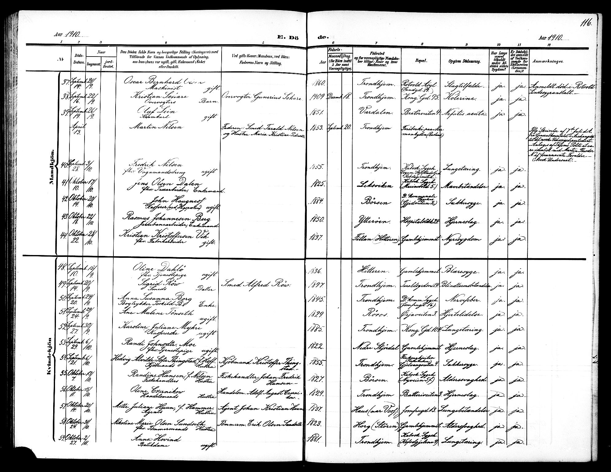 Ministerialprotokoller, klokkerbøker og fødselsregistre - Sør-Trøndelag, SAT/A-1456/602/L0146: Klokkerbok nr. 602C14, 1904-1914, s. 116