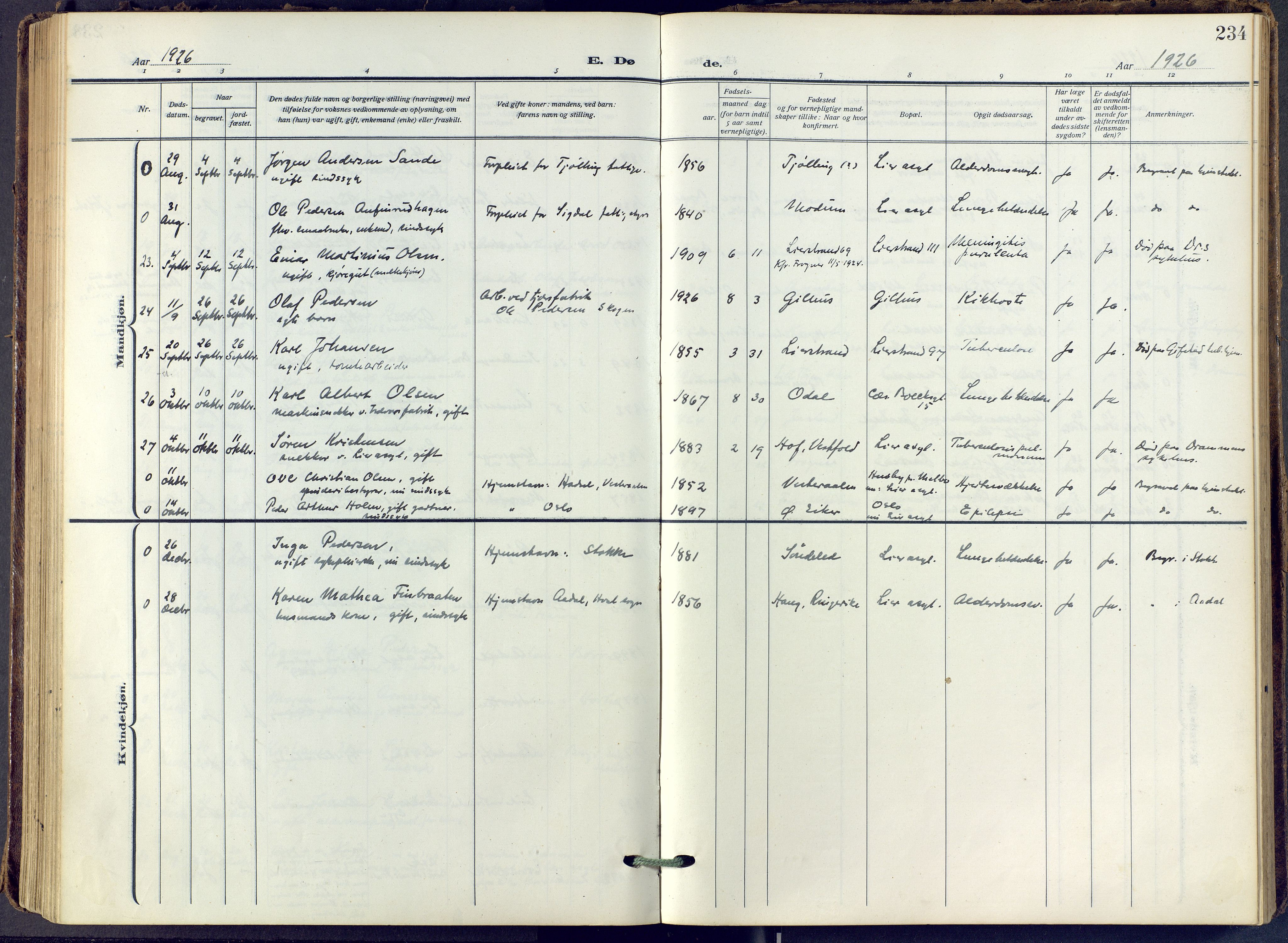 Lier kirkebøker, SAKO/A-230/F/Fa/L0019: Ministerialbok nr. I 19, 1918-1928, s. 234