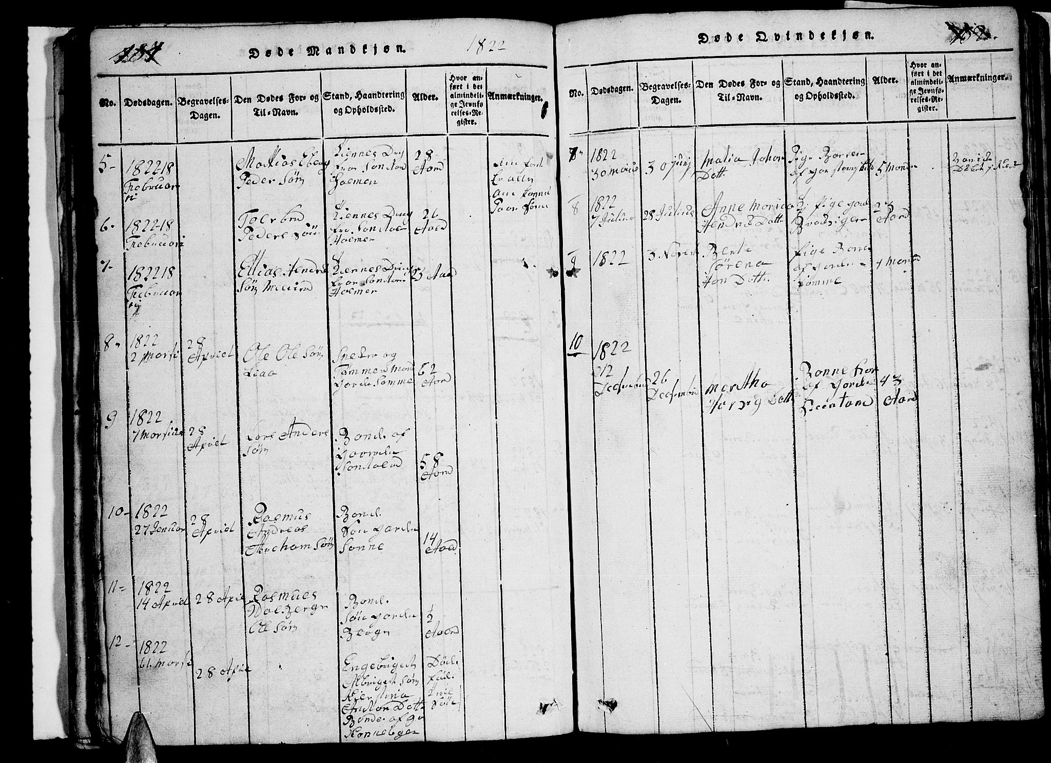 Trondenes sokneprestkontor, AV/SATØ-S-1319/H/Hb/L0003klokker: Klokkerbok nr. 3, 1820-1834, s. 181-182