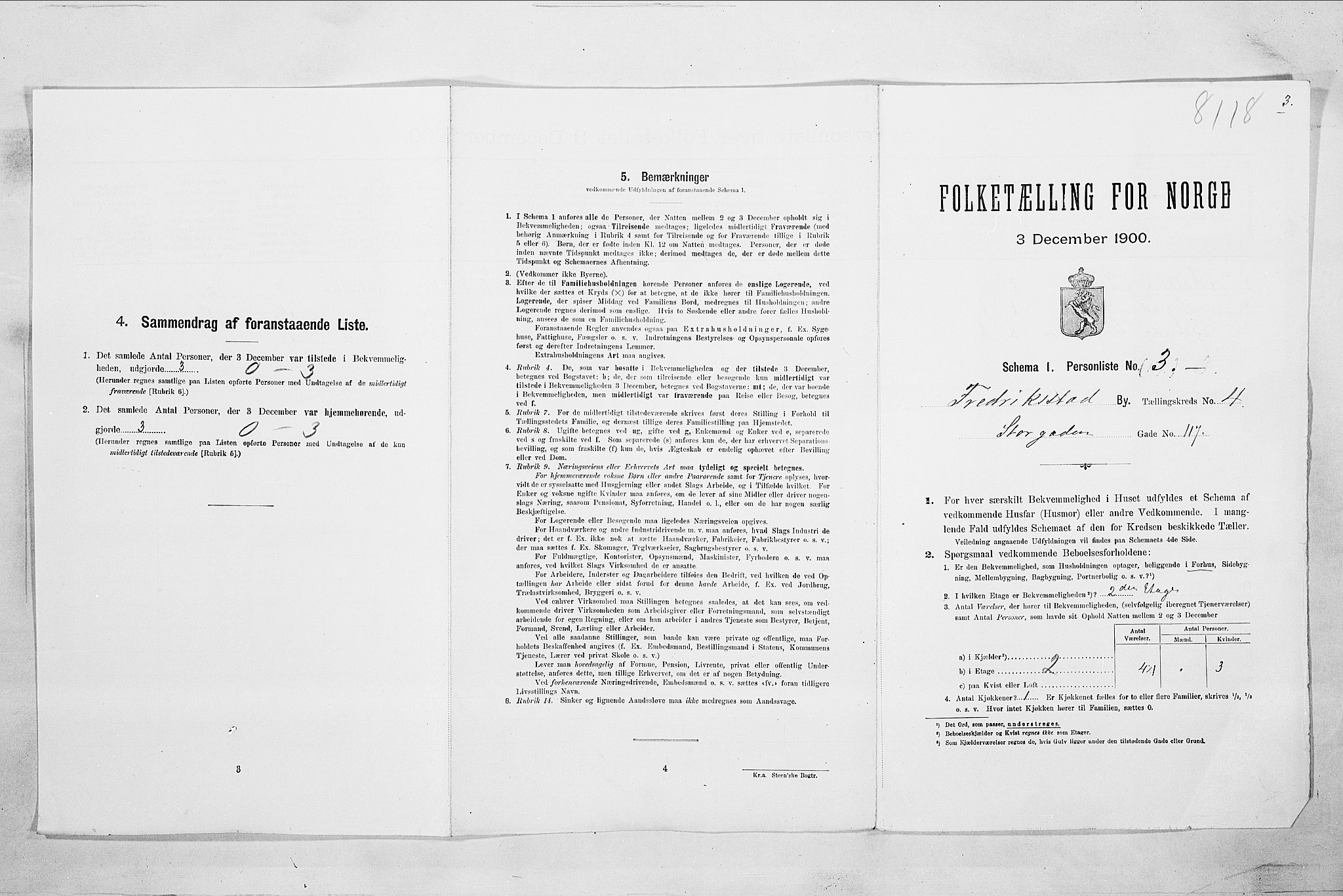 SAO, Folketelling 1900 for 0103 Fredrikstad kjøpstad, 1900