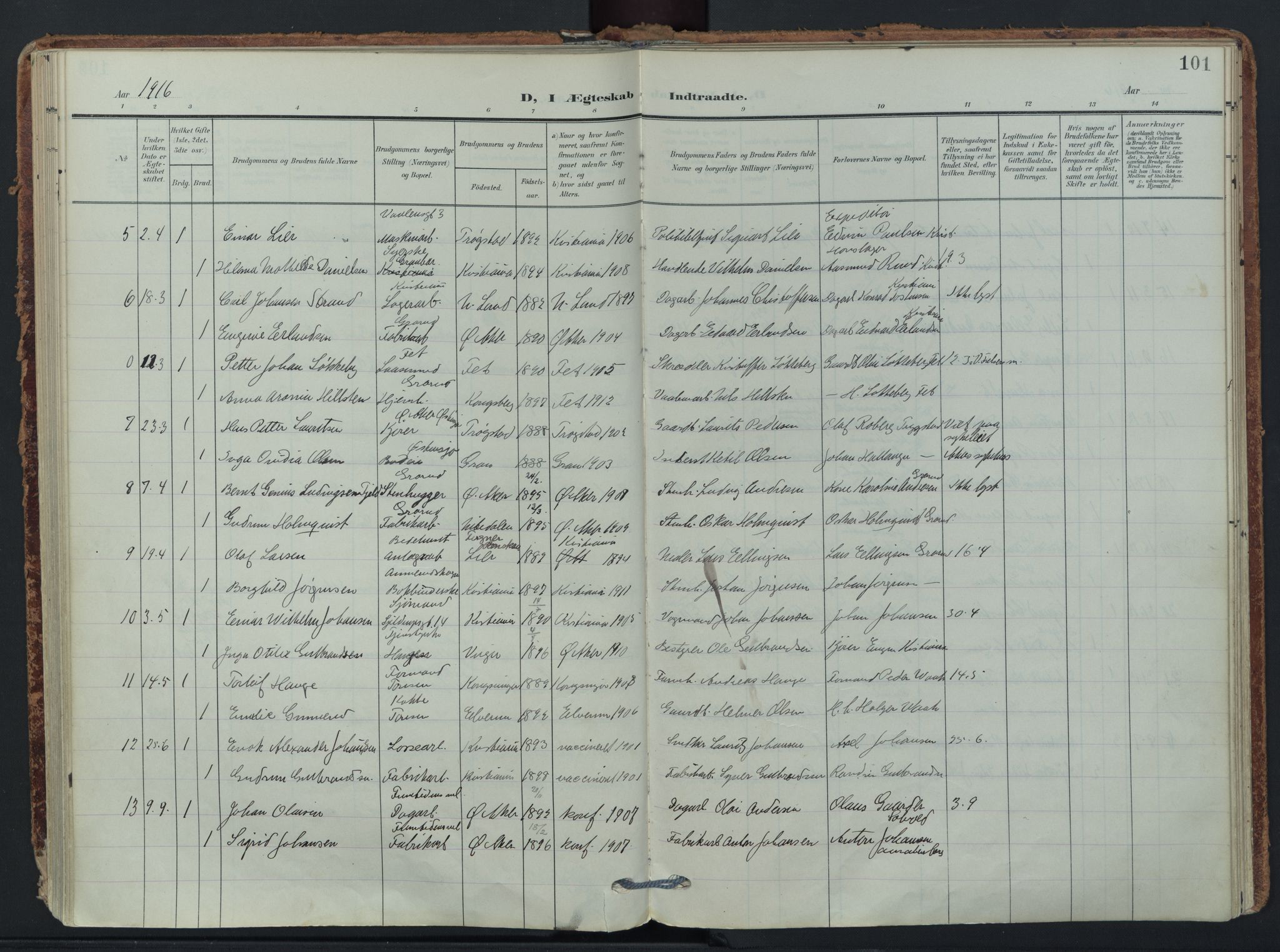 Østre Aker prestekontor Kirkebøker, AV/SAO-A-10840/F/Fb/L0001: Ministerialbok nr. II 1, 1906-1931, s. 101