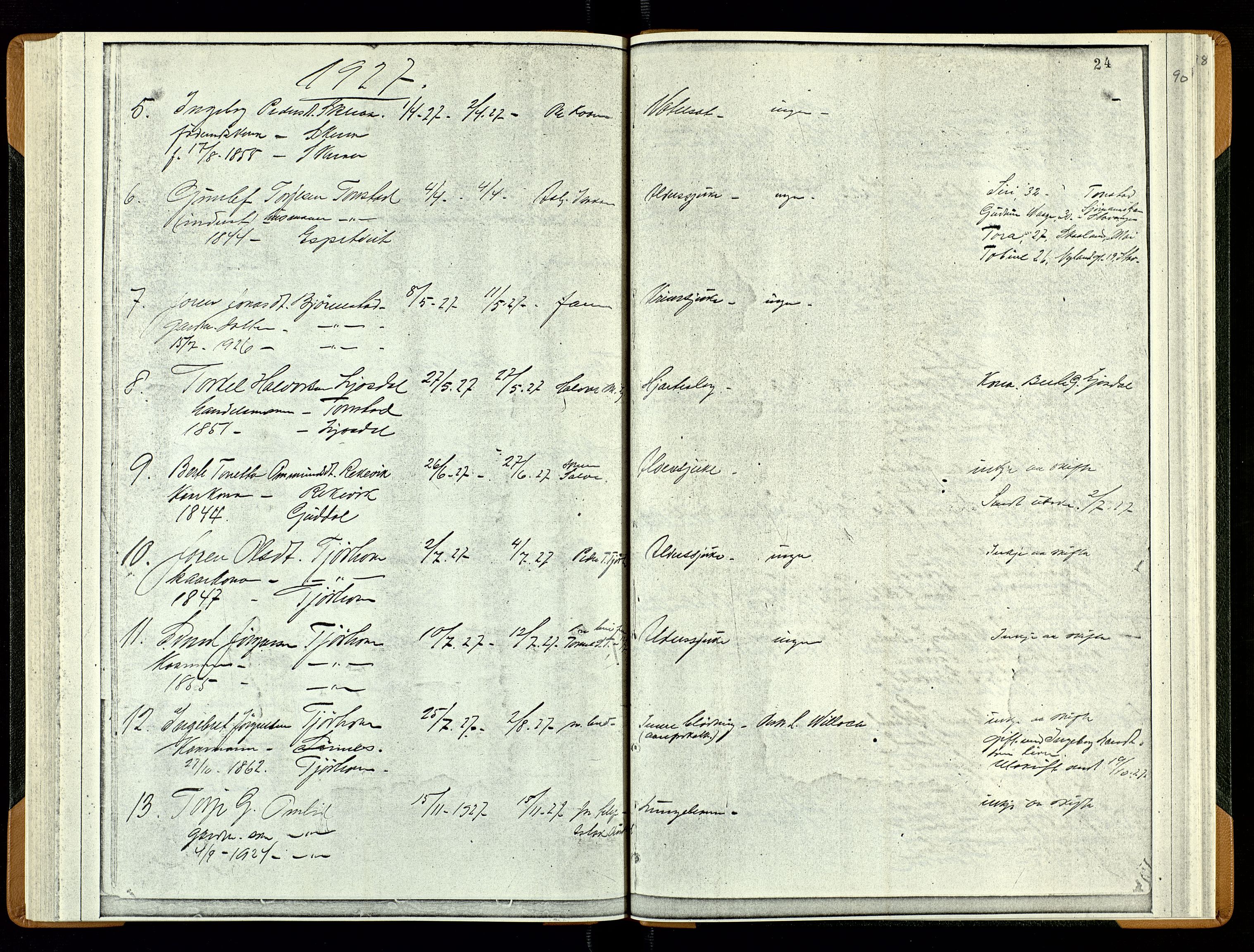 Sirdal lensmannskontor, AV/SAK-1241-0039/F/Fe/L0001: Fortegnelse anmeldte dødsfall nr 27a, 1863-1934, s. 90