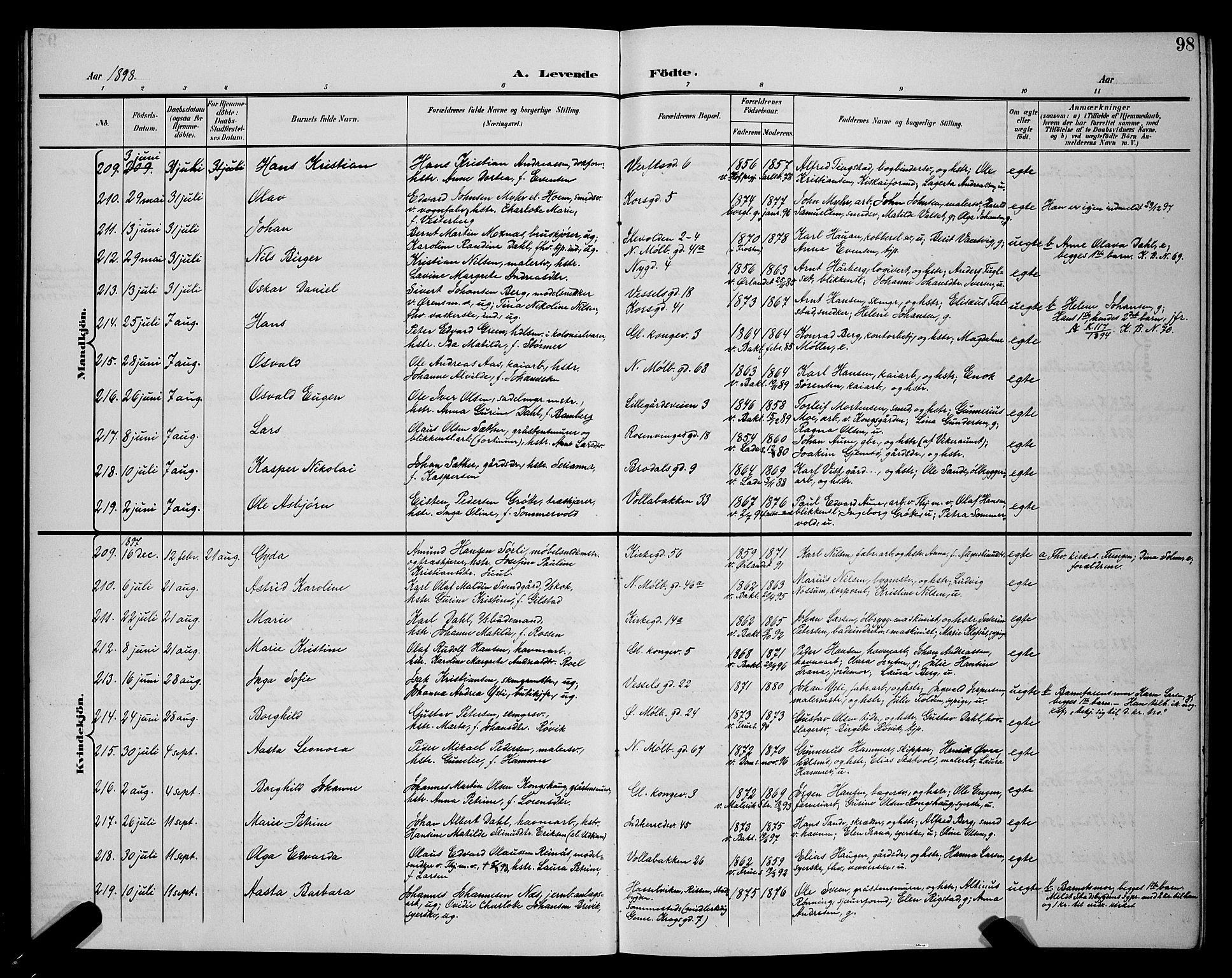 Ministerialprotokoller, klokkerbøker og fødselsregistre - Sør-Trøndelag, SAT/A-1456/604/L0225: Klokkerbok nr. 604C08, 1895-1899, s. 98