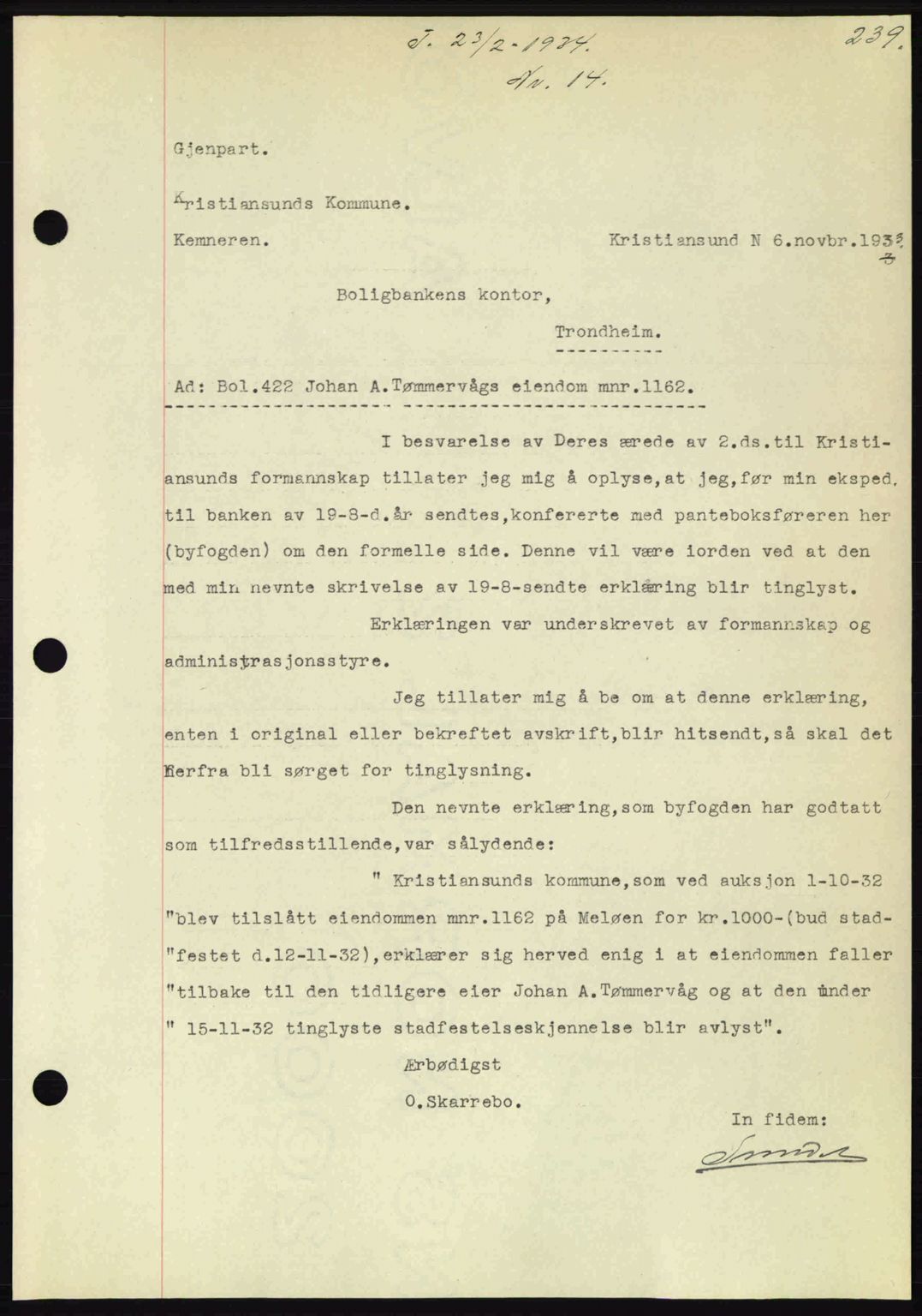 Kristiansund byfogd, SAT/A-4587/A/27: Pantebok nr. 27, 1933-1934, Tingl.dato: 23.02.1934