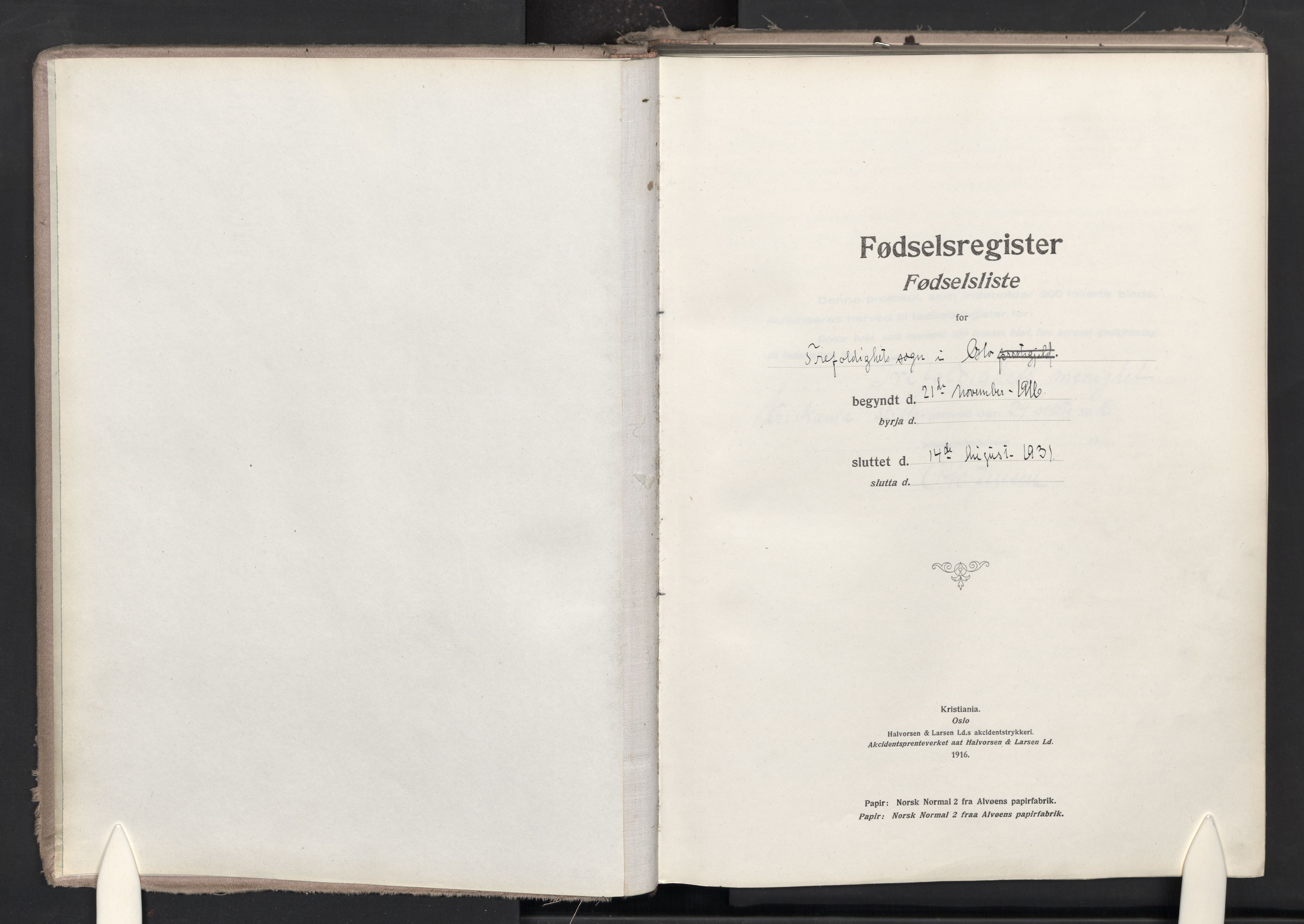 Trefoldighet prestekontor Kirkebøker, SAO/A-10882/J/Ja/L0001: Fødselsregister nr. 1, 1916-1931
