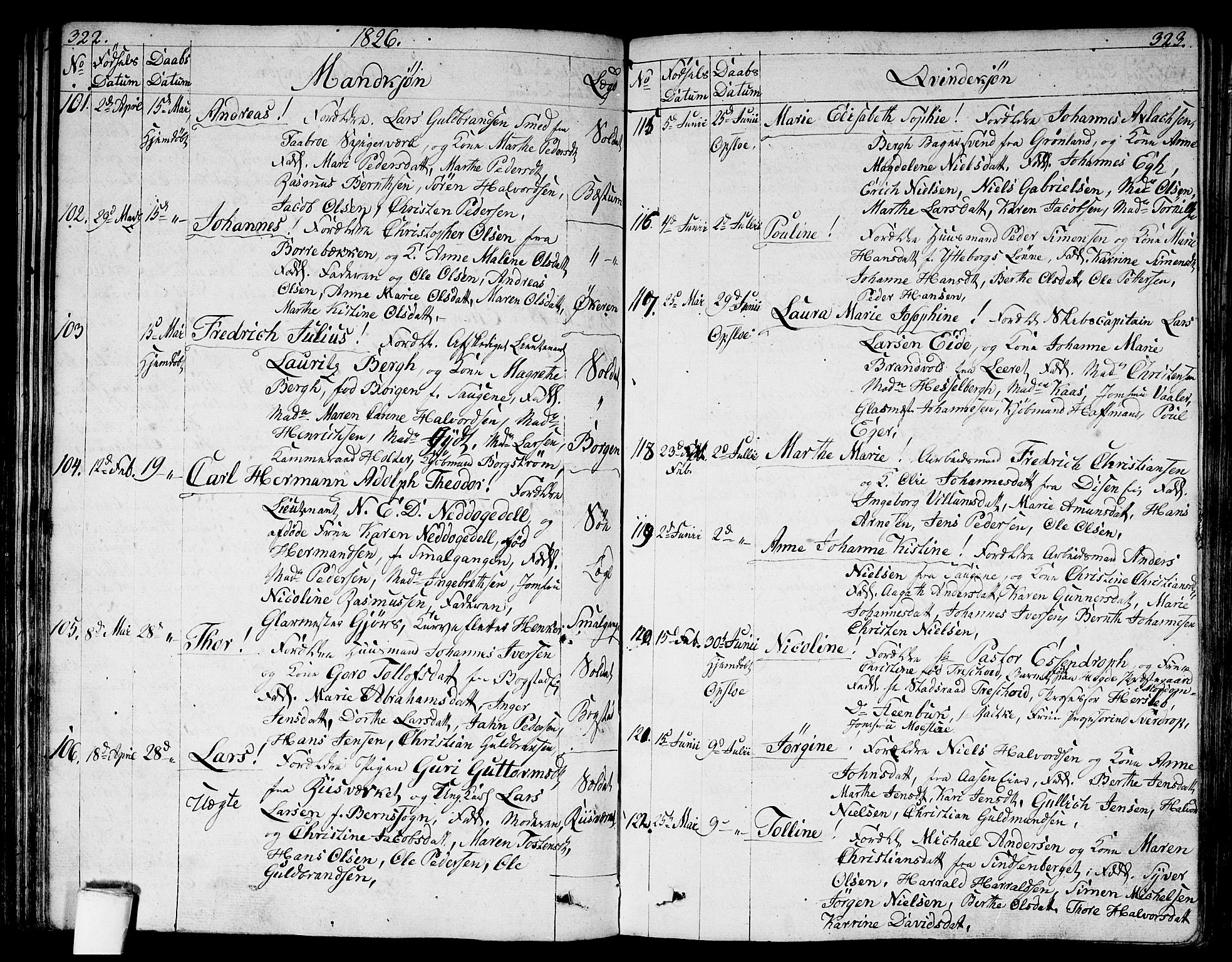 Aker prestekontor kirkebøker, AV/SAO-A-10861/G/L0004: Klokkerbok nr. 4, 1819-1829, s. 322-323
