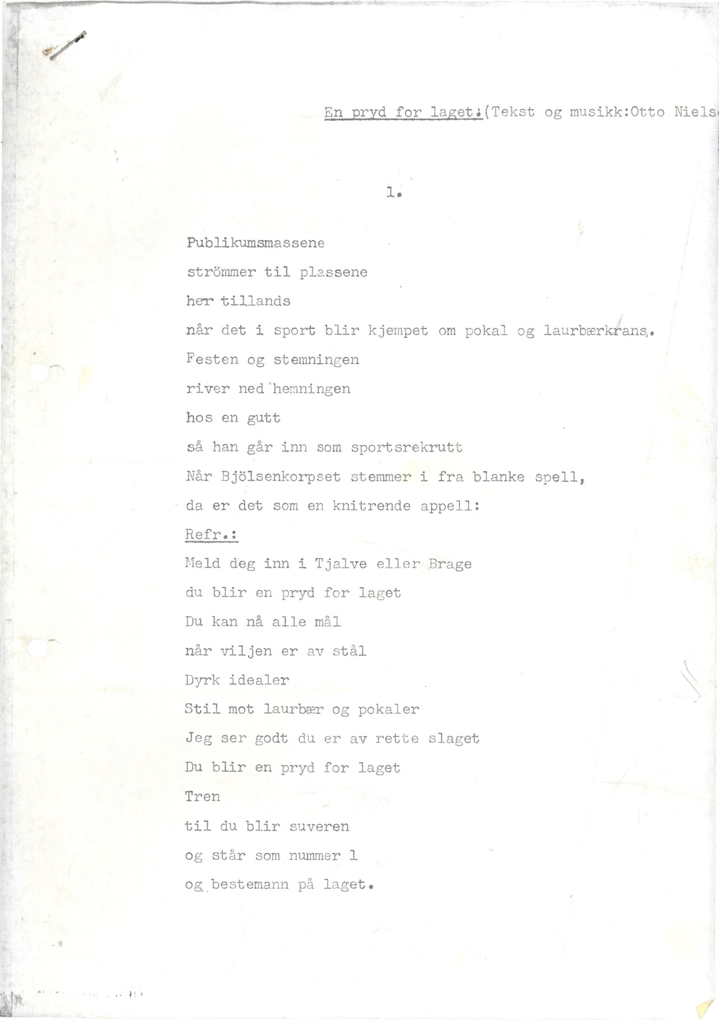 Otto Nielsen, TRKO/PA-1176/F/L0001/0085: Egne viser A-J / En pryd for laget, 1931
