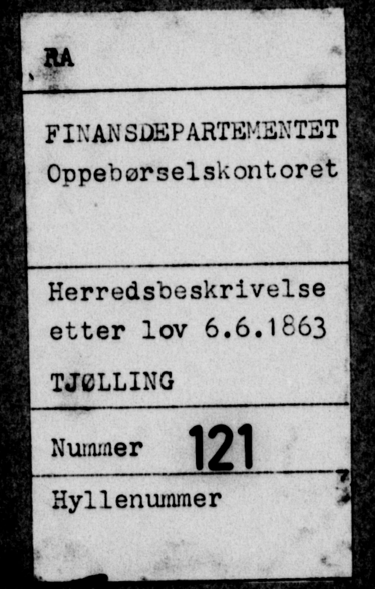 Matrikkelrevisjonen av 1863, AV/RA-S-1530/F/Fe/L0121: Tjølling, 1863