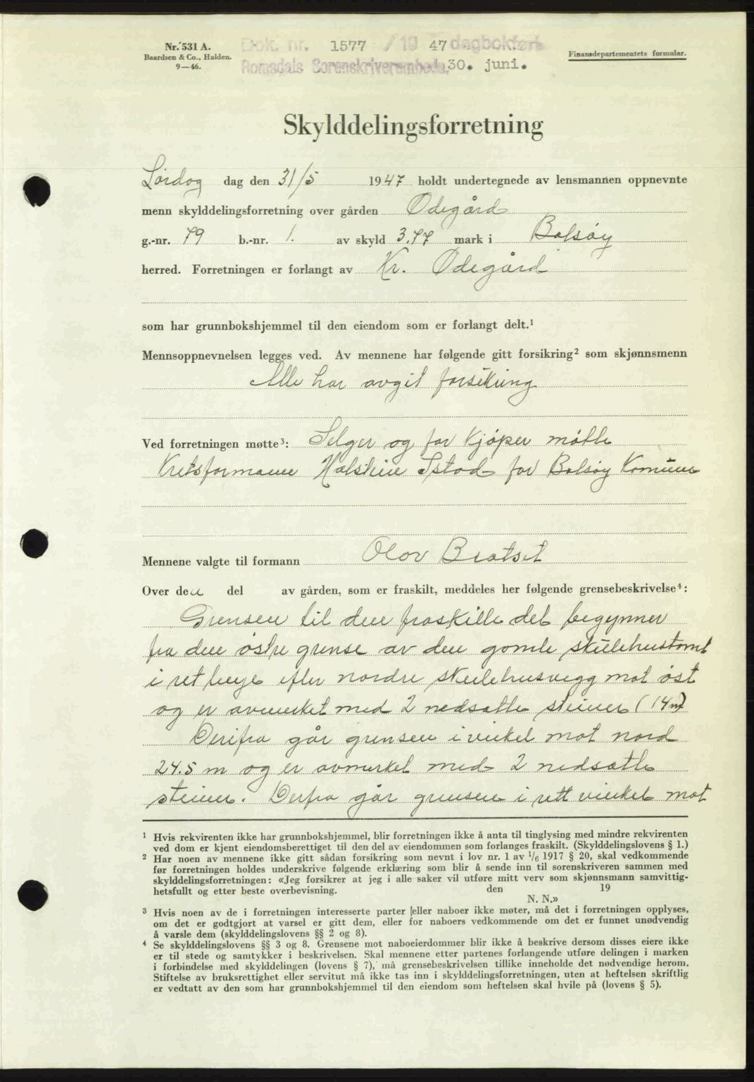 Romsdal sorenskriveri, AV/SAT-A-4149/1/2/2C: Pantebok nr. A23, 1947-1947, Dagboknr: 1577/1947