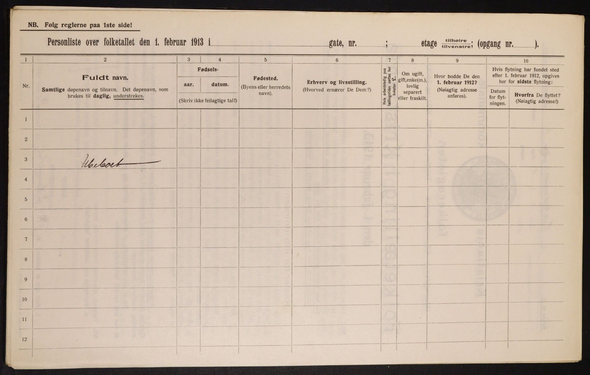 OBA, Kommunal folketelling 1.2.1913 for Kristiania, 1913, s. 57561