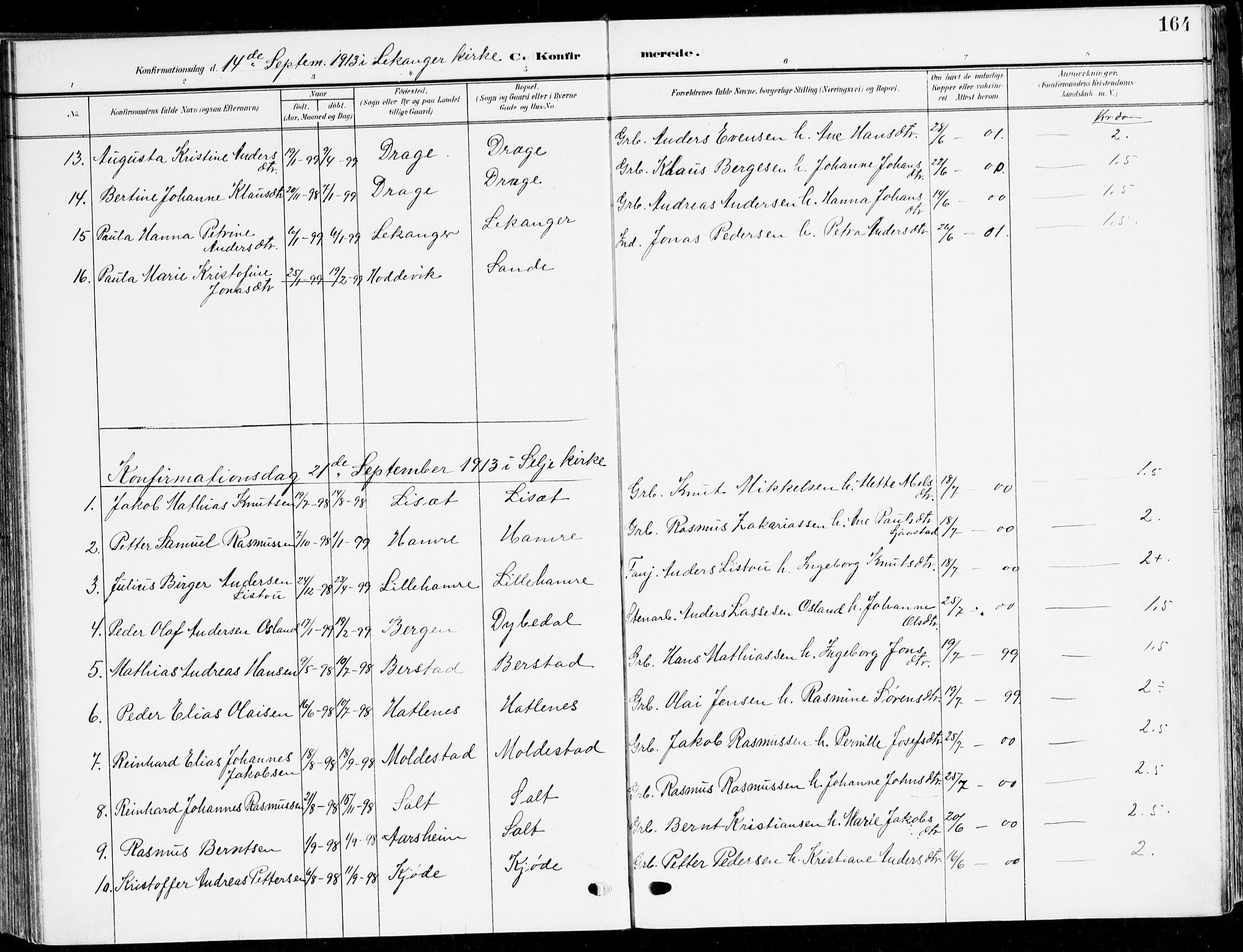 Selje sokneprestembete, AV/SAB-A-99938/H/Ha/Haa/Haab: Ministerialbok nr. B 3, 1908-1923, s. 164
