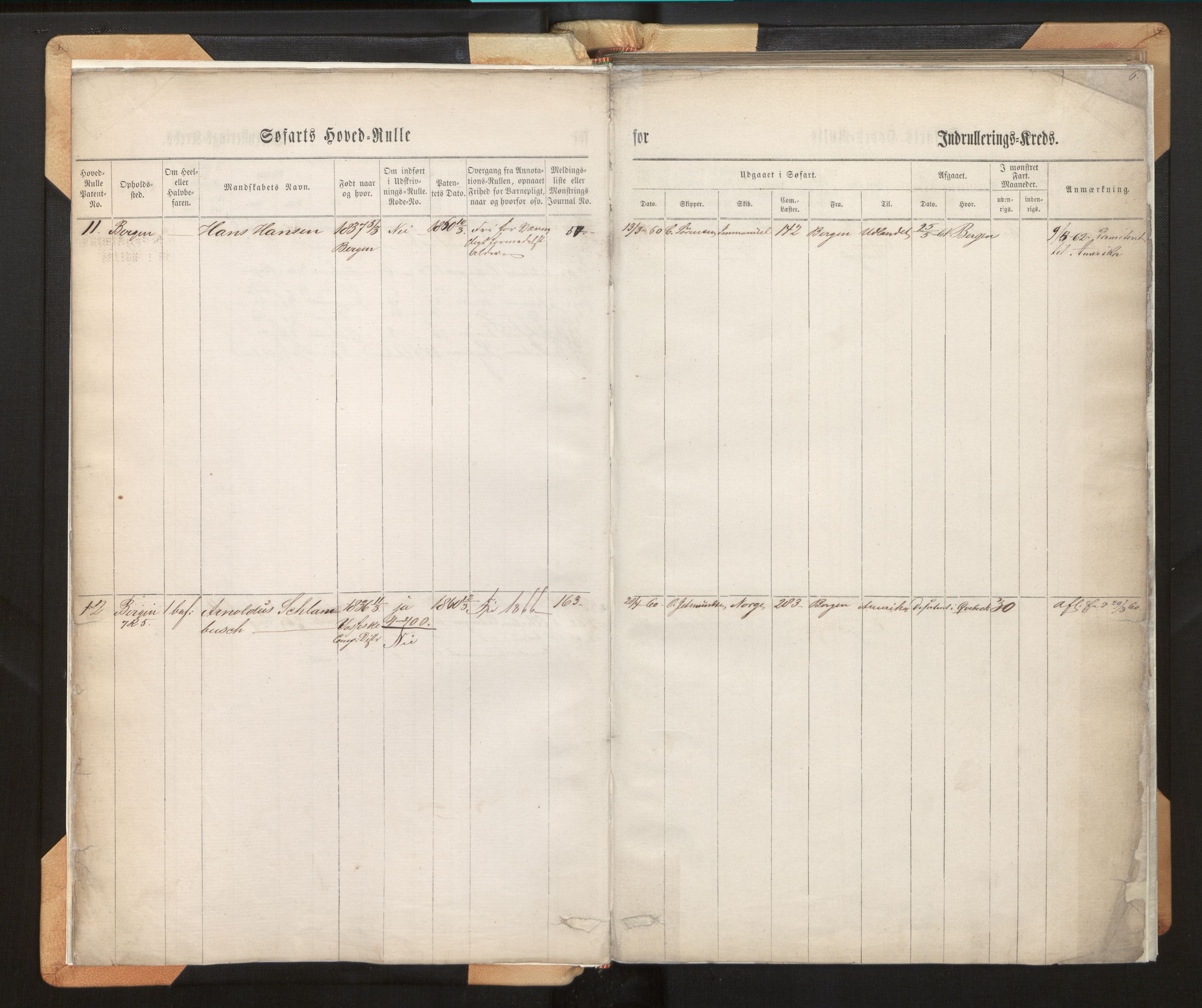 Innrulleringssjefen i Bergen, AV/SAB-A-100050/F/Fh/L0007: Sjøfarts-hovedrulle for Bergen krets, fol. 1 - 315, 1860-1865, s. 6