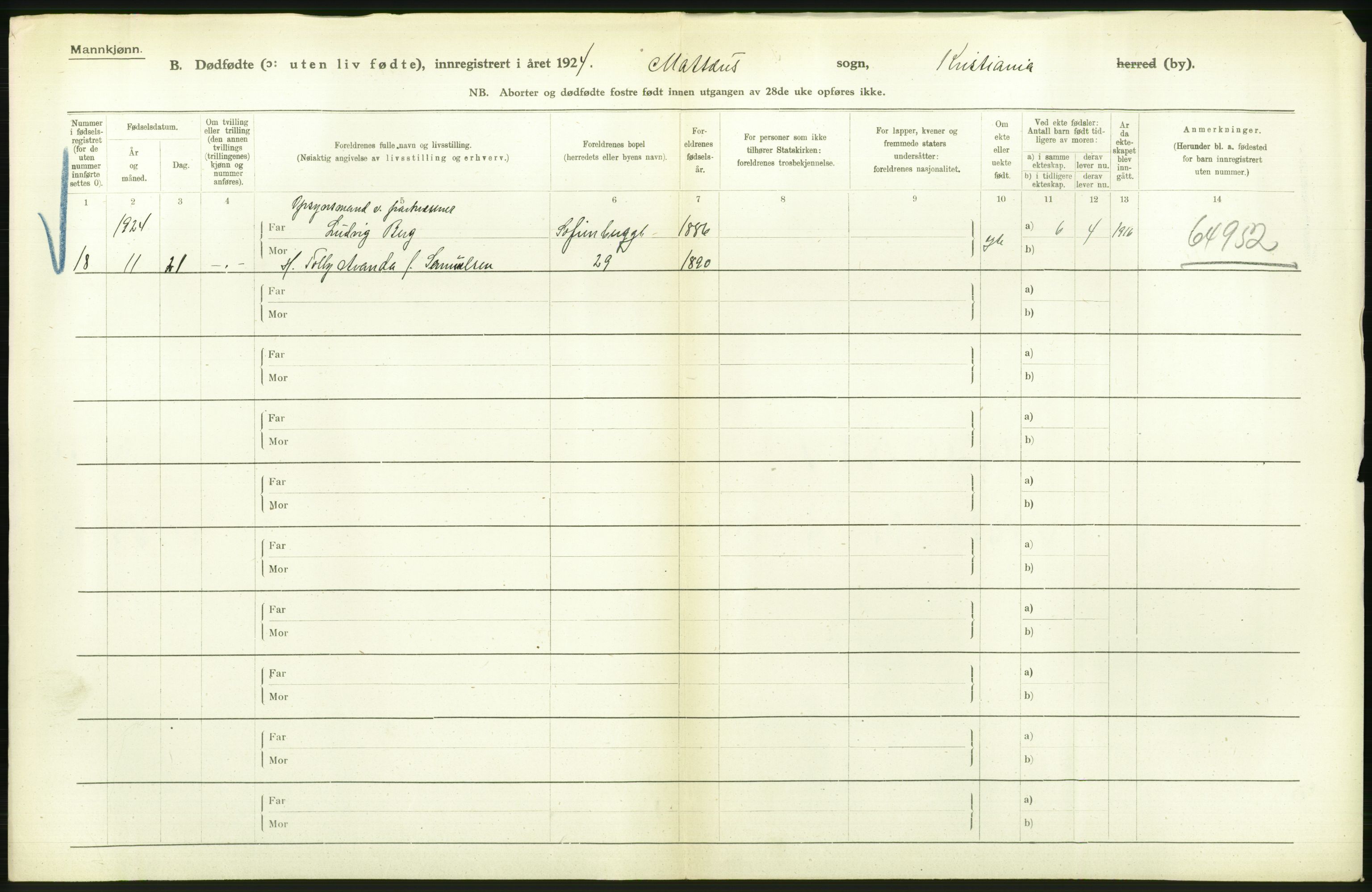 Statistisk sentralbyrå, Sosiodemografiske emner, Befolkning, RA/S-2228/D/Df/Dfc/Dfcd/L0009: Kristiania: Døde kvinner, dødfødte, 1924, s. 682