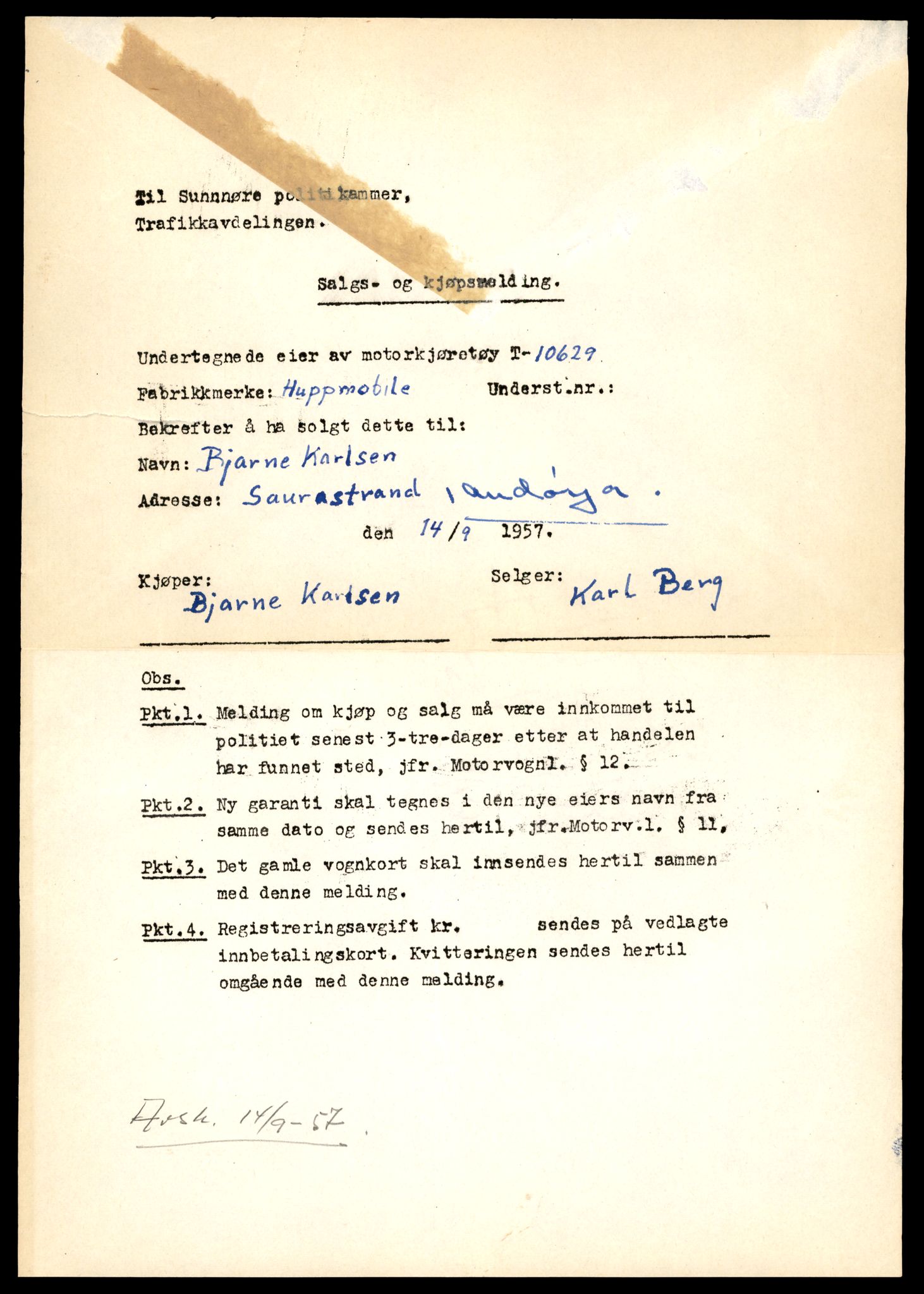 Møre og Romsdal vegkontor - Ålesund trafikkstasjon, AV/SAT-A-4099/F/Fe/L0022: Registreringskort for kjøretøy T 10584 - T 10694, 1927-1998, s. 1437