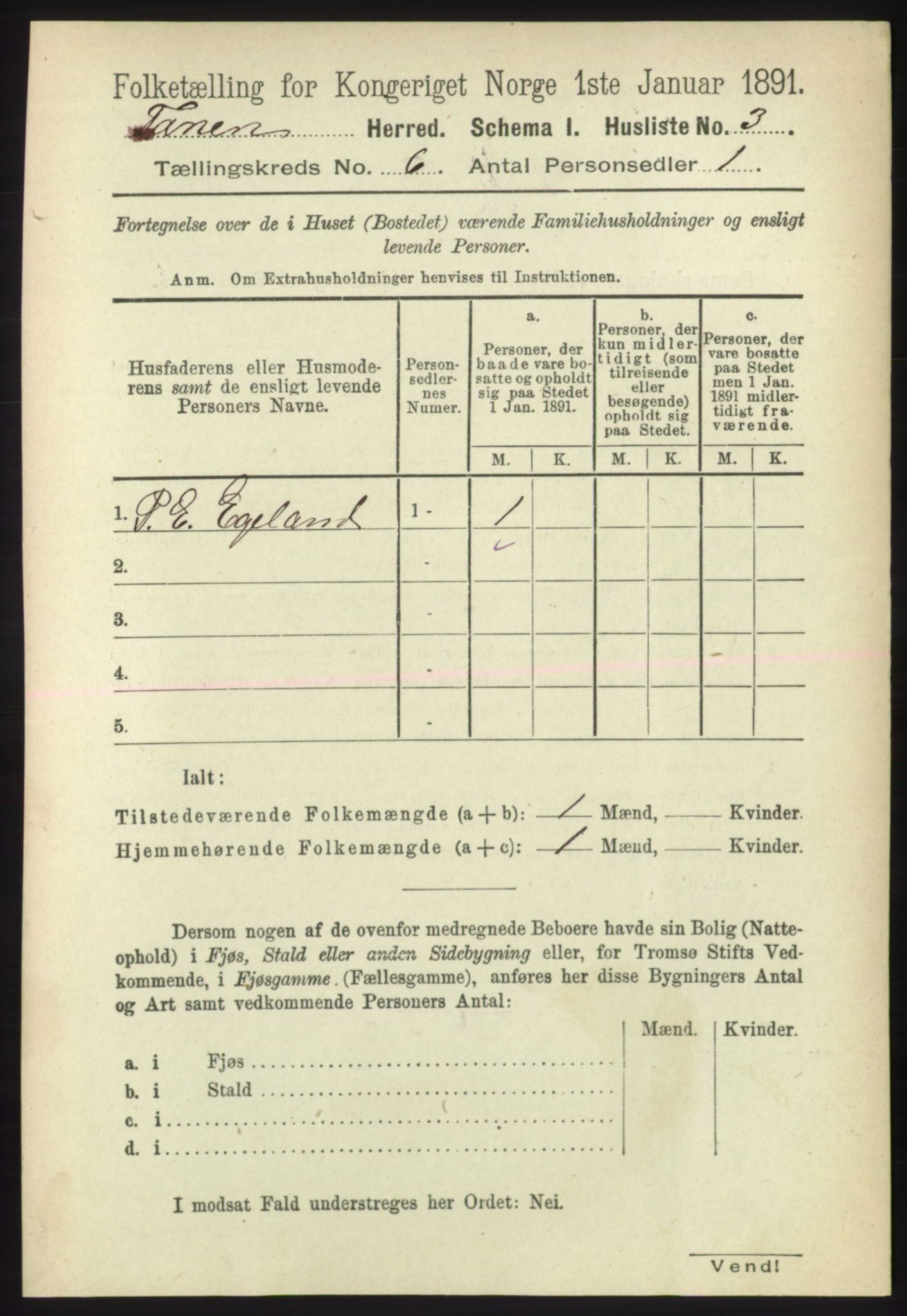 RA, Folketelling 1891 for 2025 Tana herred, 1891, s. 2750