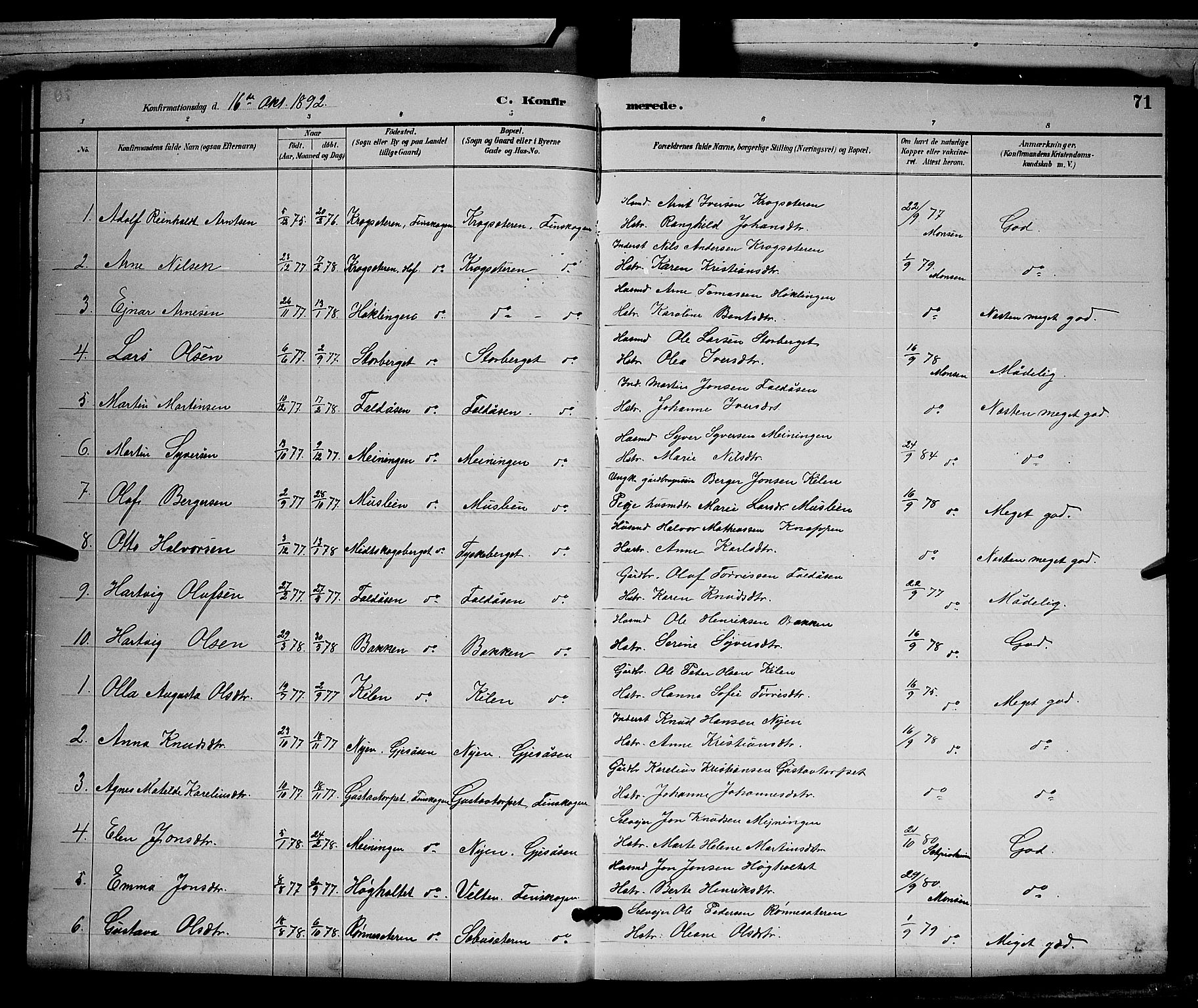 Åsnes prestekontor, AV/SAH-PREST-042/H/Ha/Hab/L0003: Klokkerbok nr. 3, 1890-1902, s. 71