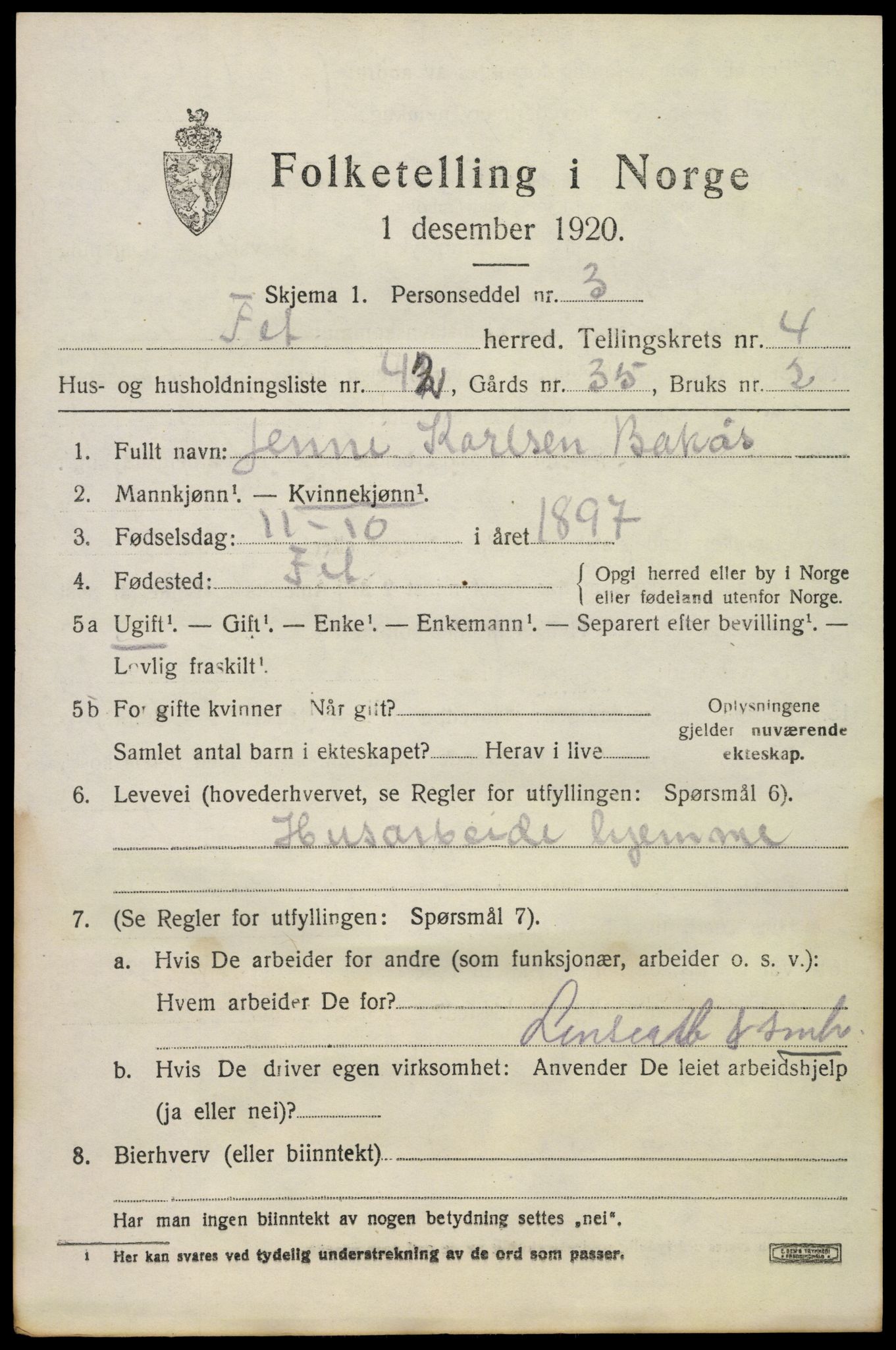 SAO, Folketelling 1920 for 0227 Fet herred, 1920, s. 5346