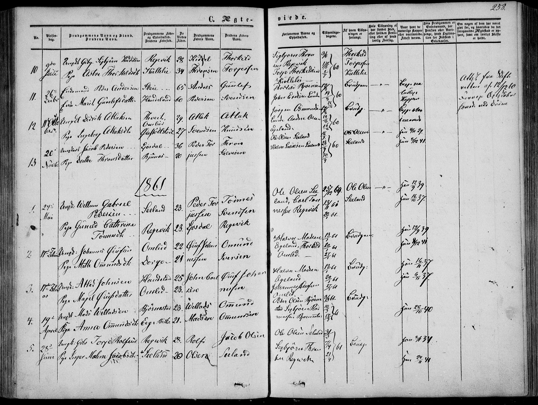 Sirdal sokneprestkontor, SAK/1111-0036/F/Fa/Fab/L0002: Ministerialbok nr. A 2, 1855-1874, s. 258