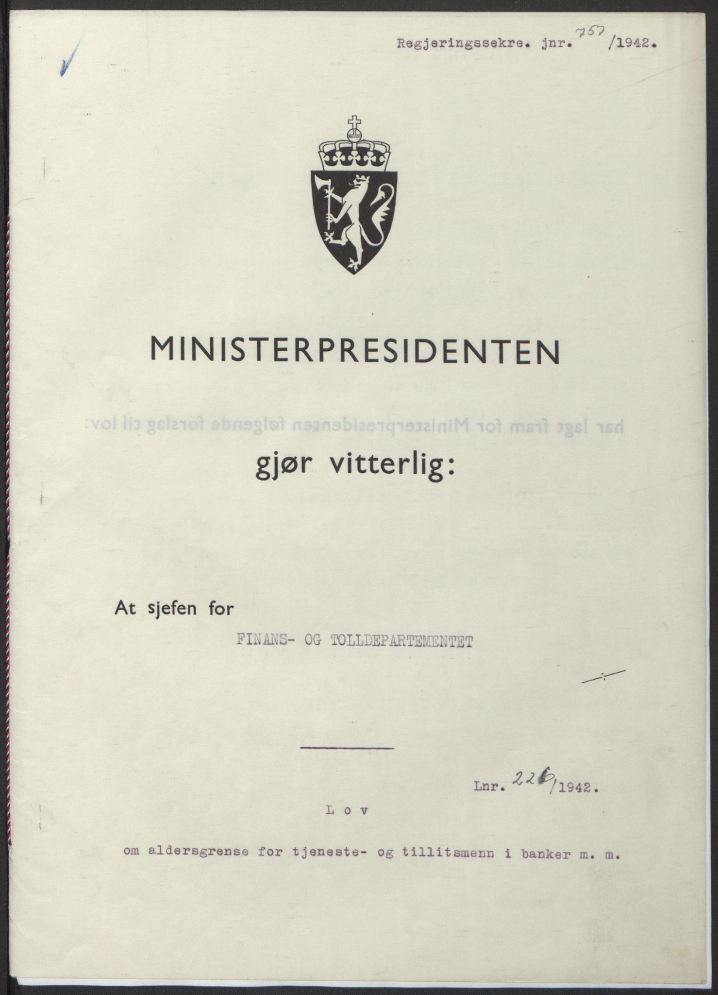 NS-administrasjonen 1940-1945 (Statsrådsekretariatet, de kommisariske statsråder mm), AV/RA-S-4279/D/Db/L0098: Lover II, 1942, s. 546