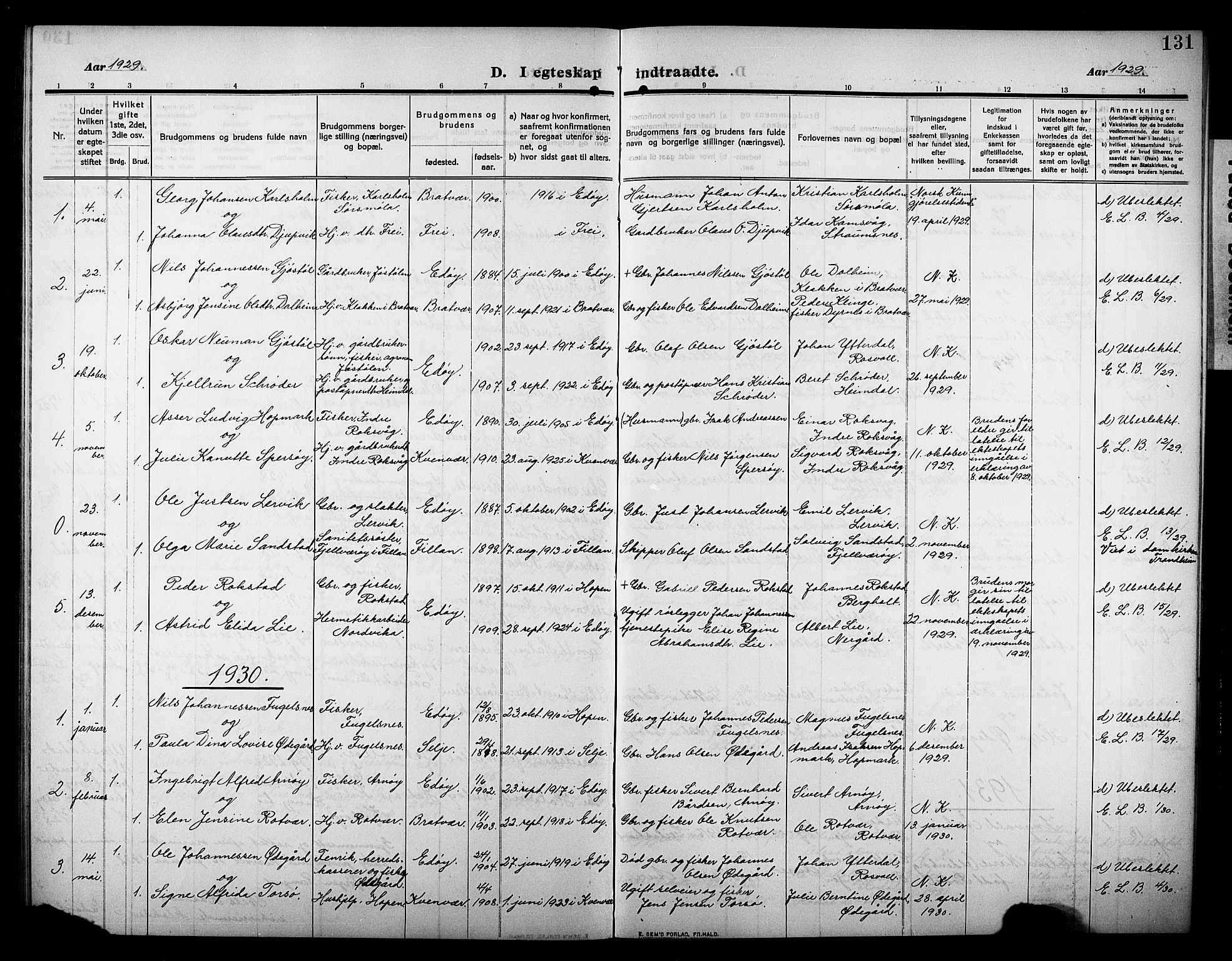 Ministerialprotokoller, klokkerbøker og fødselsregistre - Møre og Romsdal, AV/SAT-A-1454/581/L0943: Klokkerbok nr. 581C01, 1909-1931, s. 131