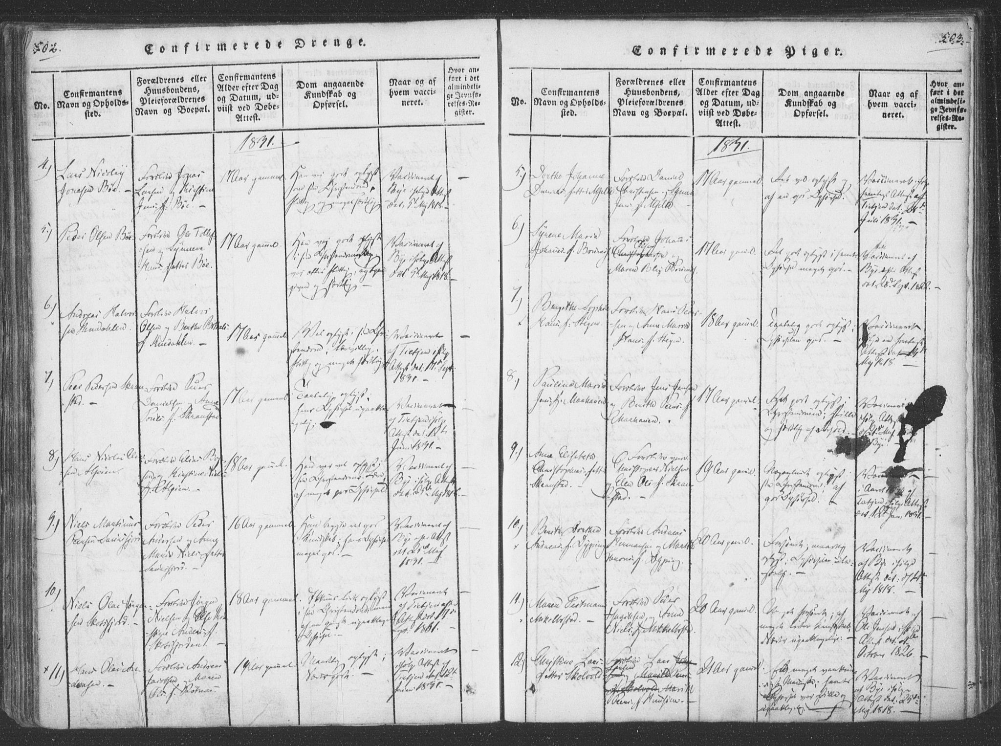 Ministerialprotokoller, klokkerbøker og fødselsregistre - Nordland, AV/SAT-A-1459/855/L0798: Ministerialbok nr. 855A06, 1821-1835, s. 502-503
