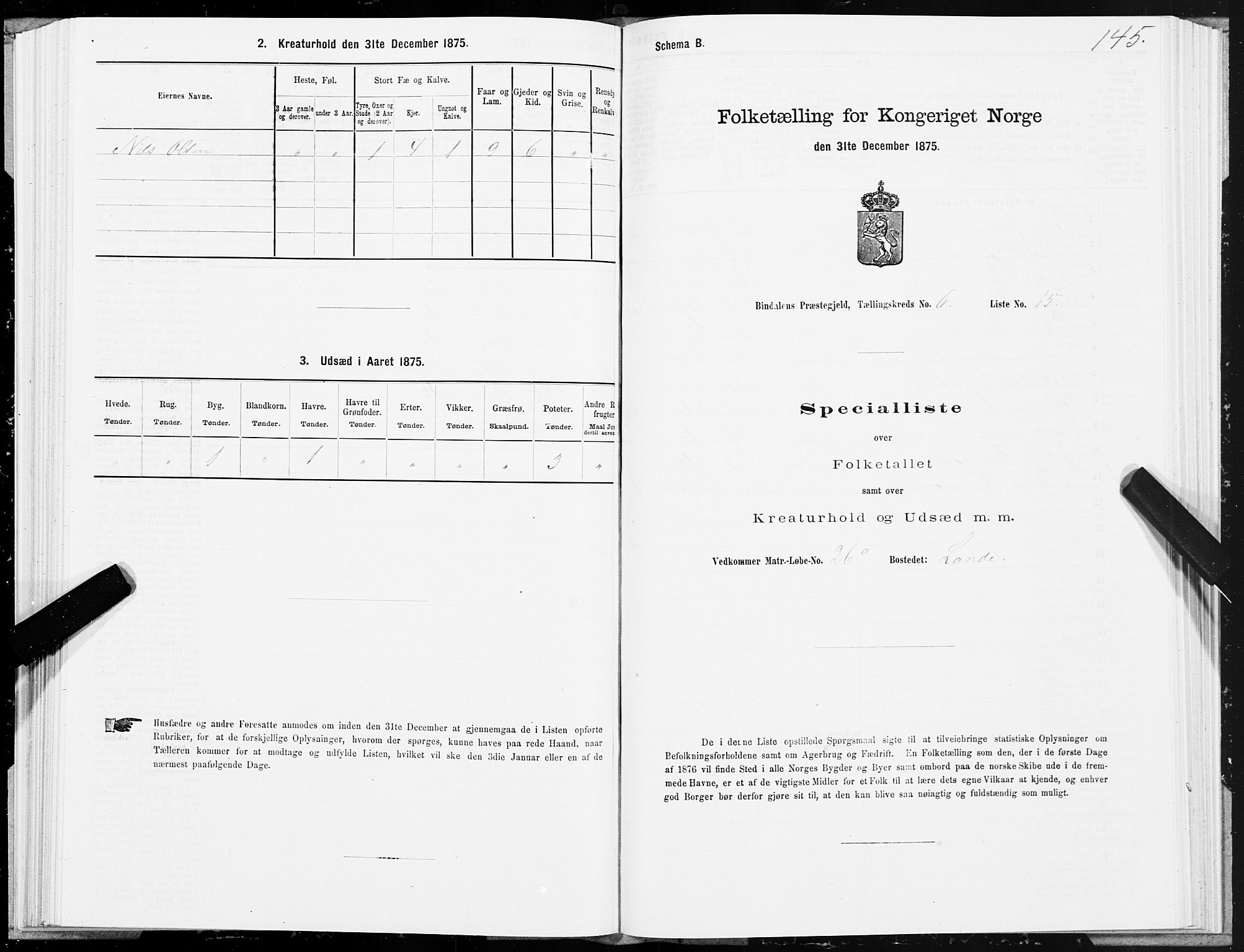 SAT, Folketelling 1875 for 1811P Bindal prestegjeld, 1875, s. 2145