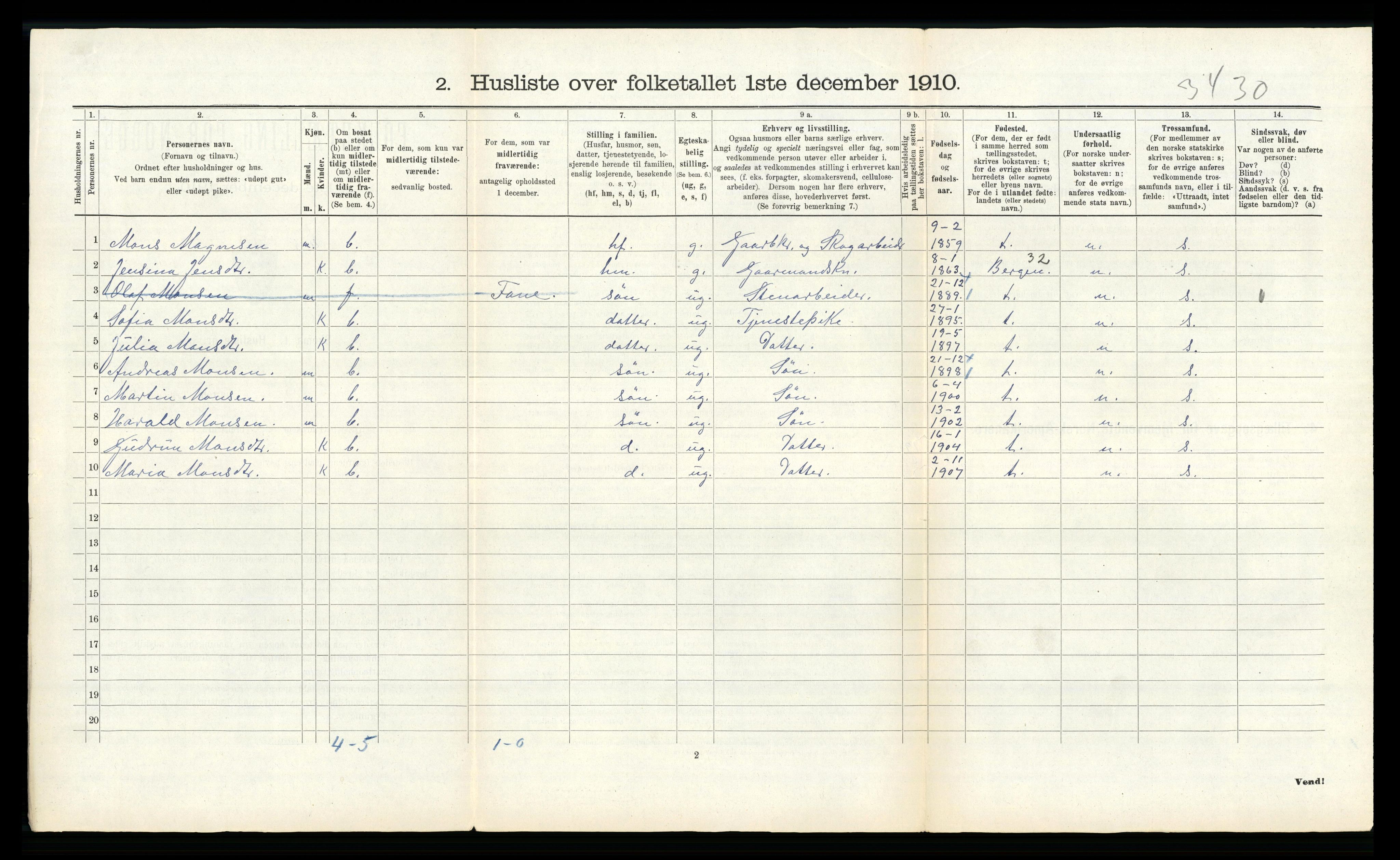RA, Folketelling 1910 for 1257 Alversund herred, 1910, s. 71