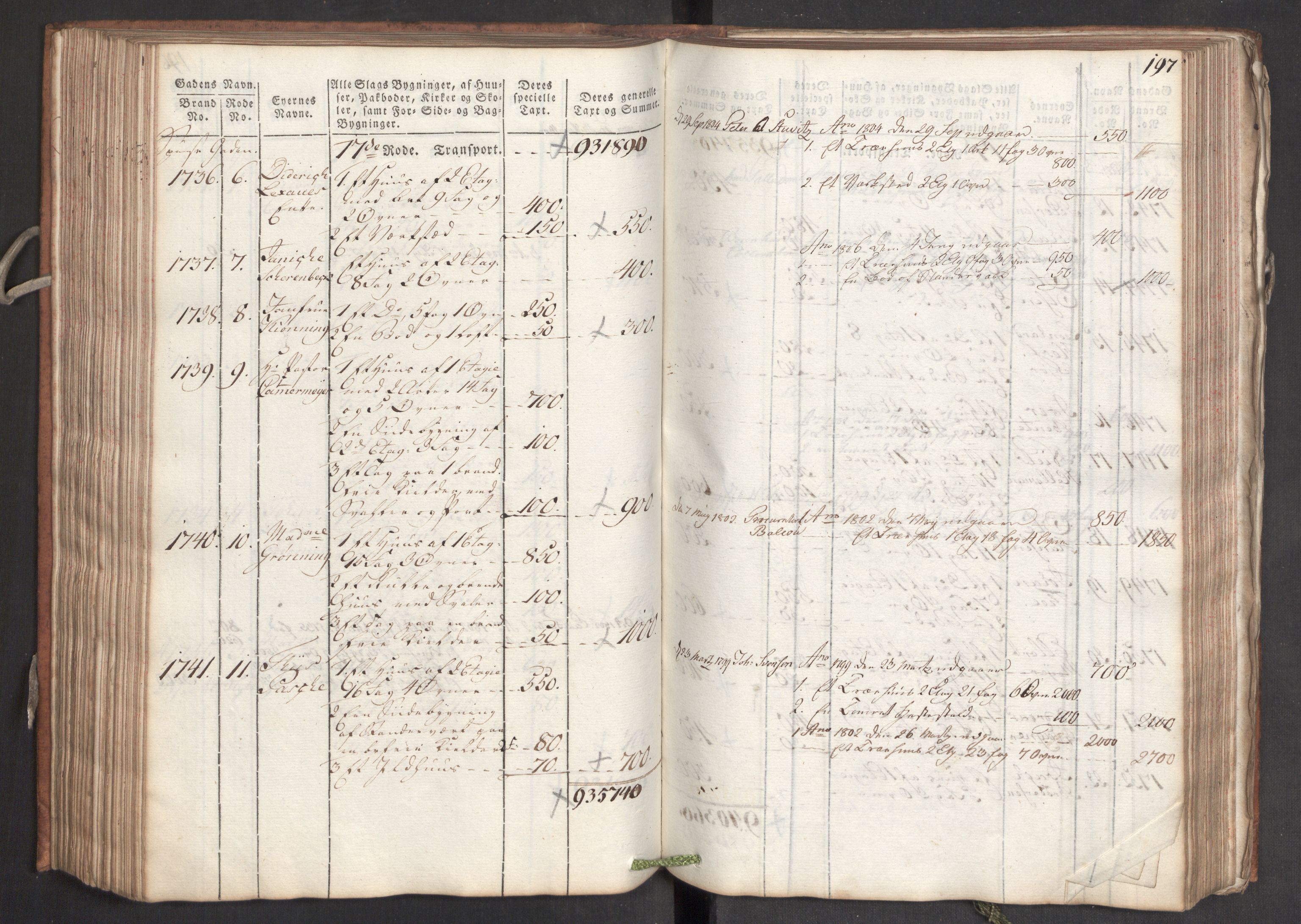 Kommersekollegiet, Brannforsikringskontoret 1767-1814, RA/EA-5458/F/Fa/L0006/0001: Bergen / Branntakstprotokoll, 1797, s. 197