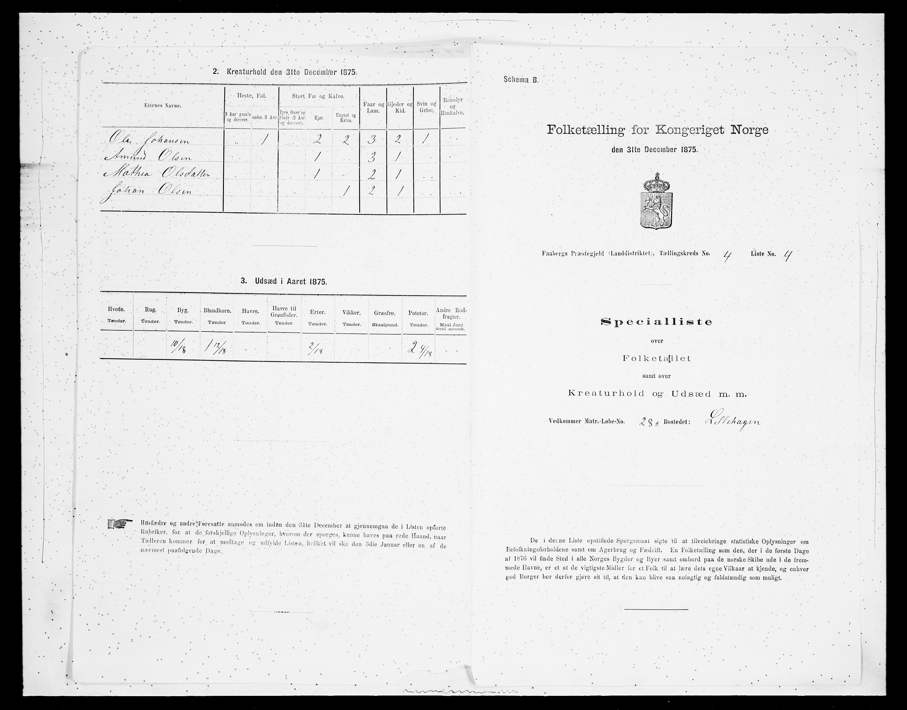 SAH, Folketelling 1875 for 0524L Fåberg prestegjeld, Fåberg sokn og Lillehammer landsokn, 1875, s. 499