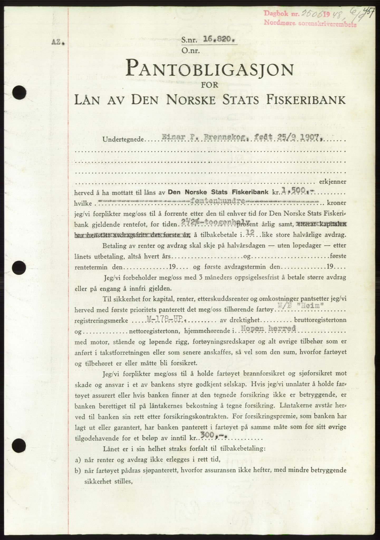 Nordmøre sorenskriveri, SAT/A-4132/1/2/2Ca: Pantebok nr. B99, 1948-1948, Dagboknr: 2505/1948