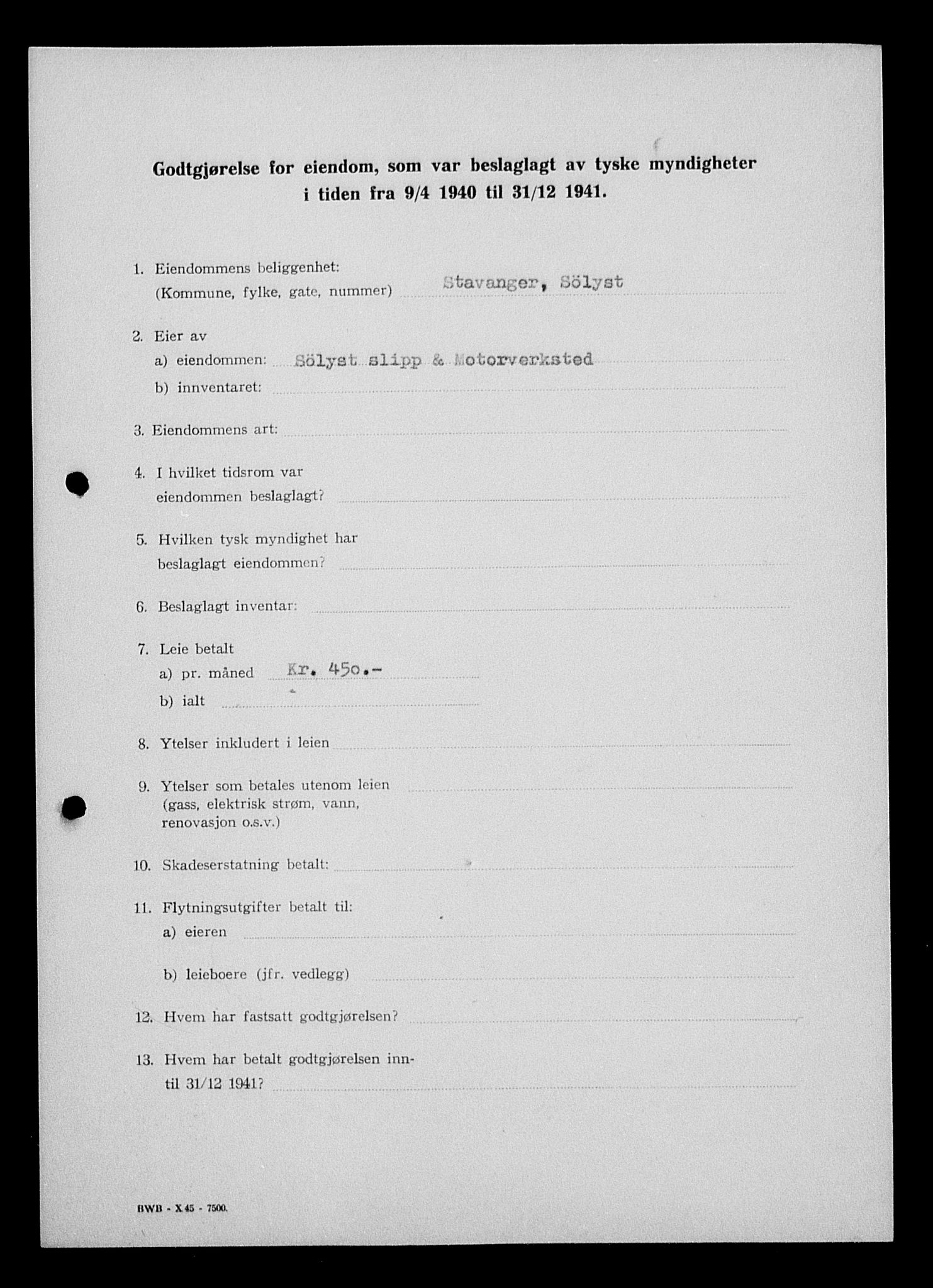 Justisdepartementet, Tilbakeføringskontoret for inndratte formuer, AV/RA-S-1564/I/L1014: Godtgjørelse for beslaglagt eiendom, 1940-1941, s. 138