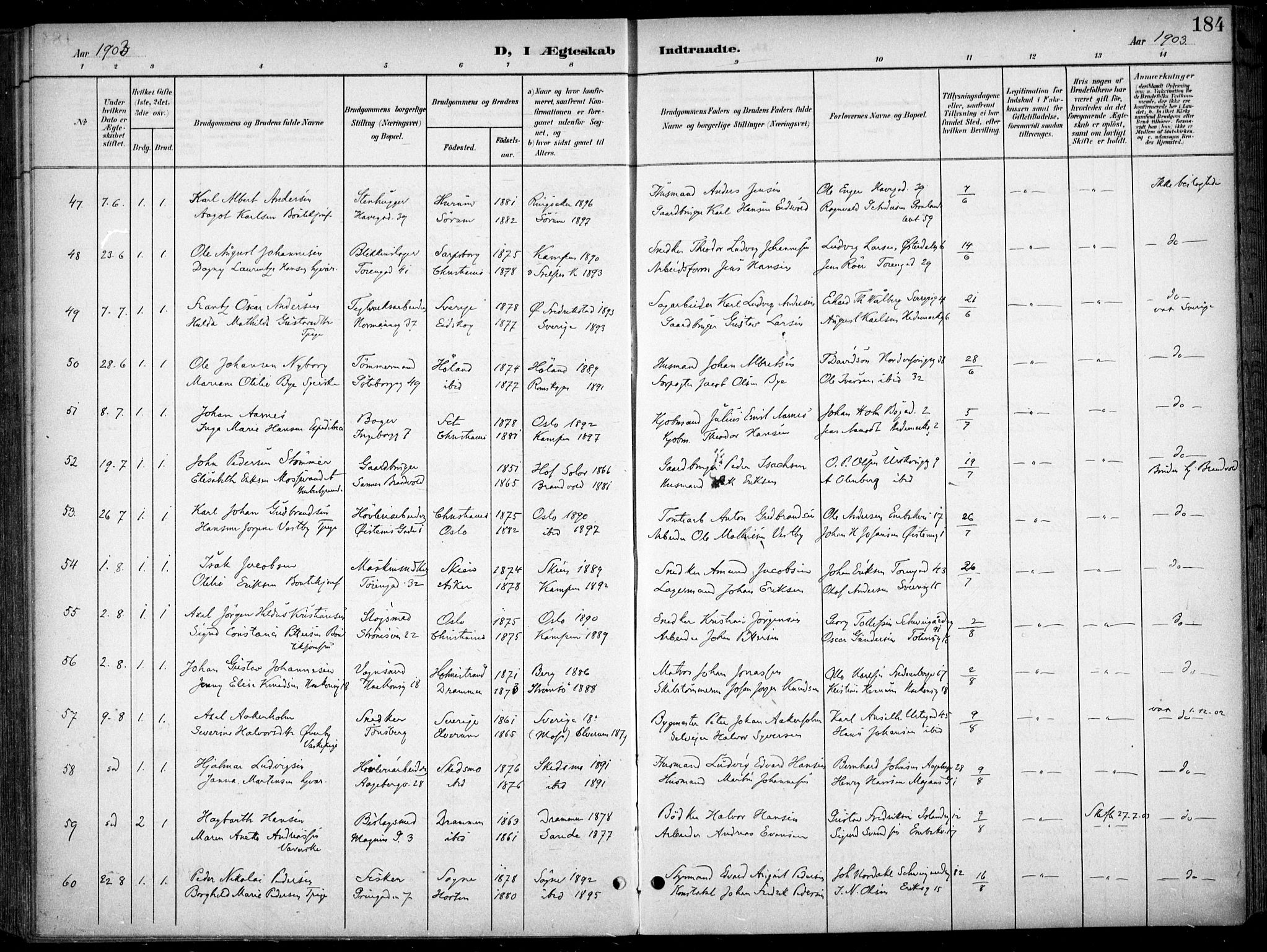 Kampen prestekontor Kirkebøker, AV/SAO-A-10853/F/Fa/L0009: Ministerialbok nr. I 9, 1899-1911, s. 184