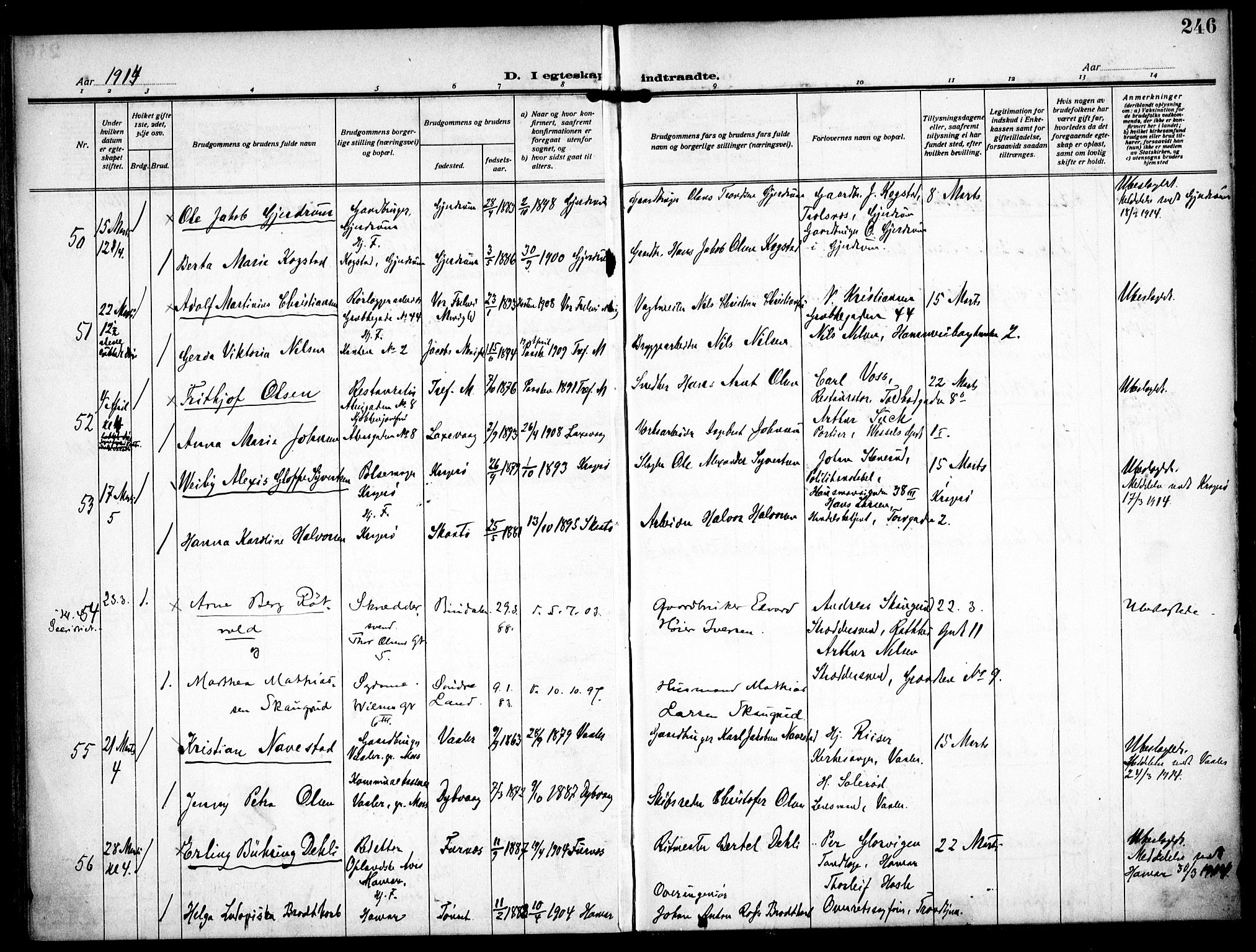 Trefoldighet prestekontor Kirkebøker, AV/SAO-A-10882/F/Fc/L0006: Ministerialbok nr. III 6, 1908-1914, s. 246
