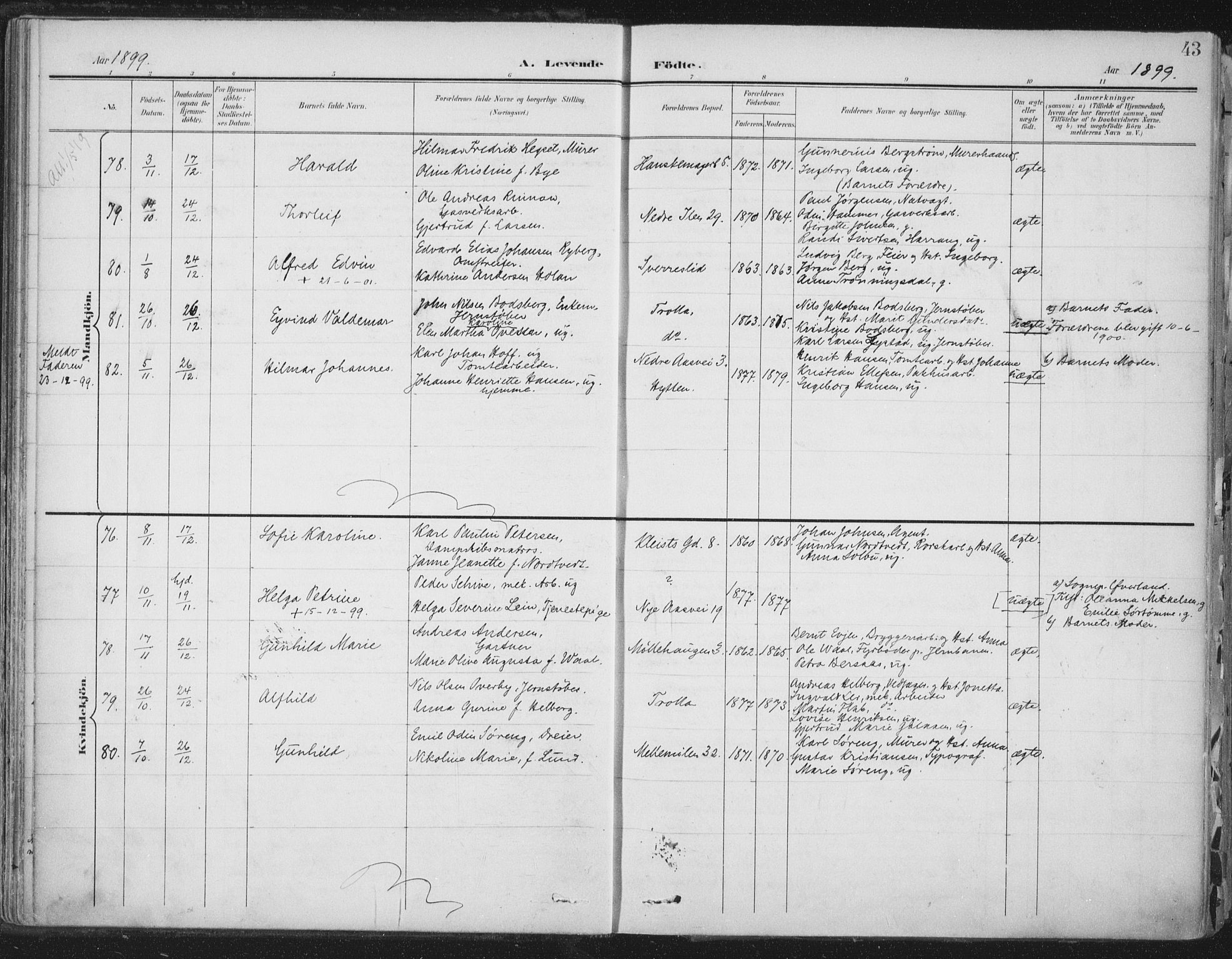 Ministerialprotokoller, klokkerbøker og fødselsregistre - Sør-Trøndelag, SAT/A-1456/603/L0167: Ministerialbok nr. 603A06, 1896-1932, s. 43