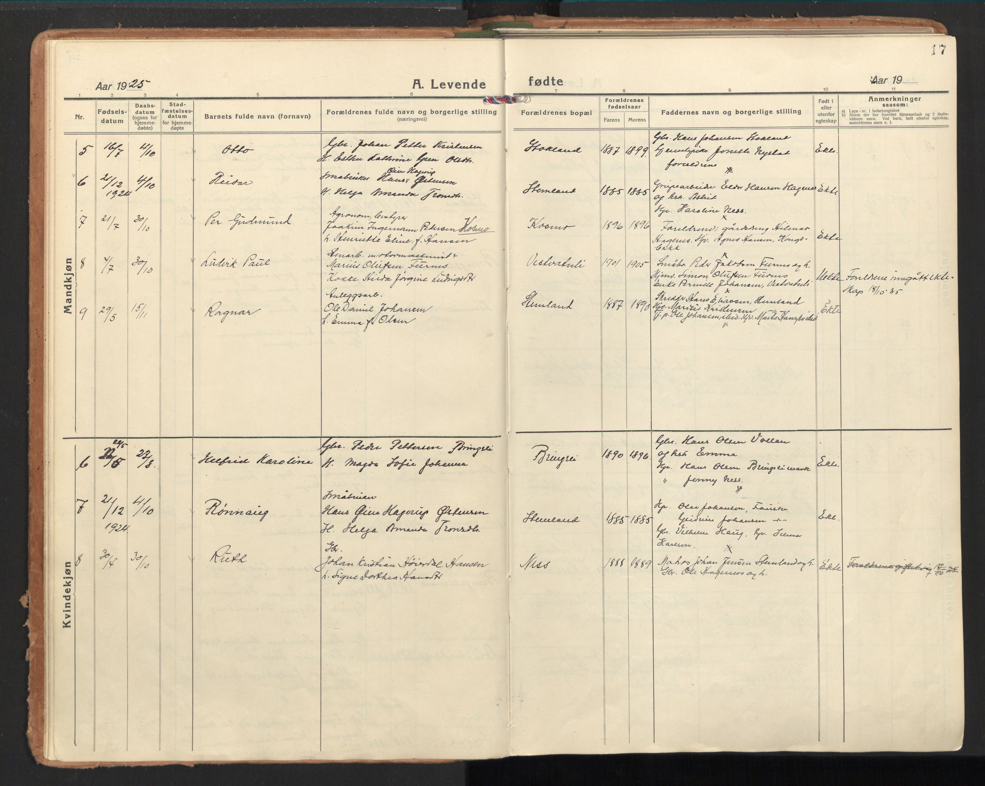 Ministerialprotokoller, klokkerbøker og fødselsregistre - Nordland, AV/SAT-A-1459/851/L0725: Ministerialbok nr. 851A02, 1922-1944, s. 17