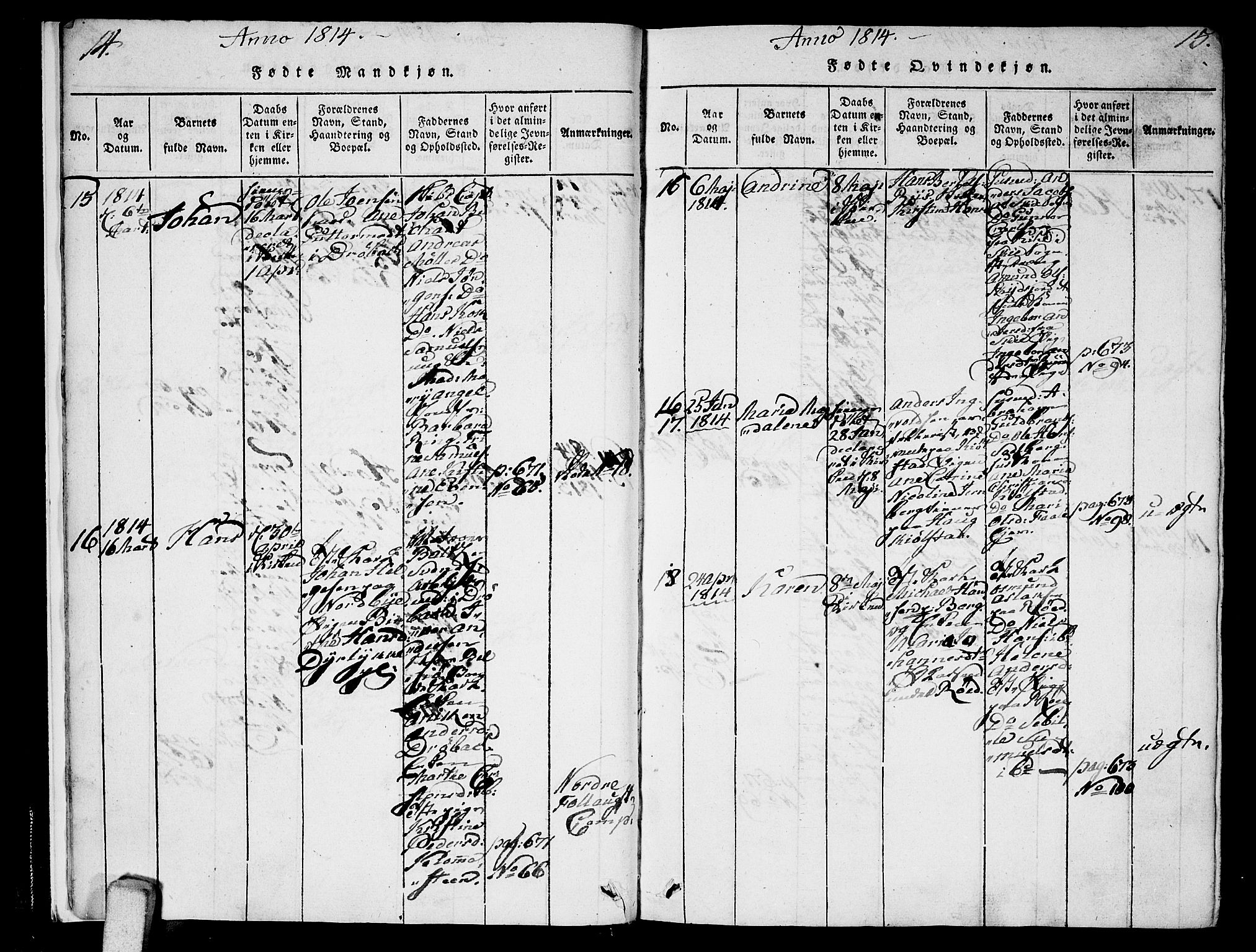 Ås prestekontor Kirkebøker, AV/SAO-A-10894/F/Fa/L0003: Ministerialbok nr. I 3, 1814-1818, s. 14-15