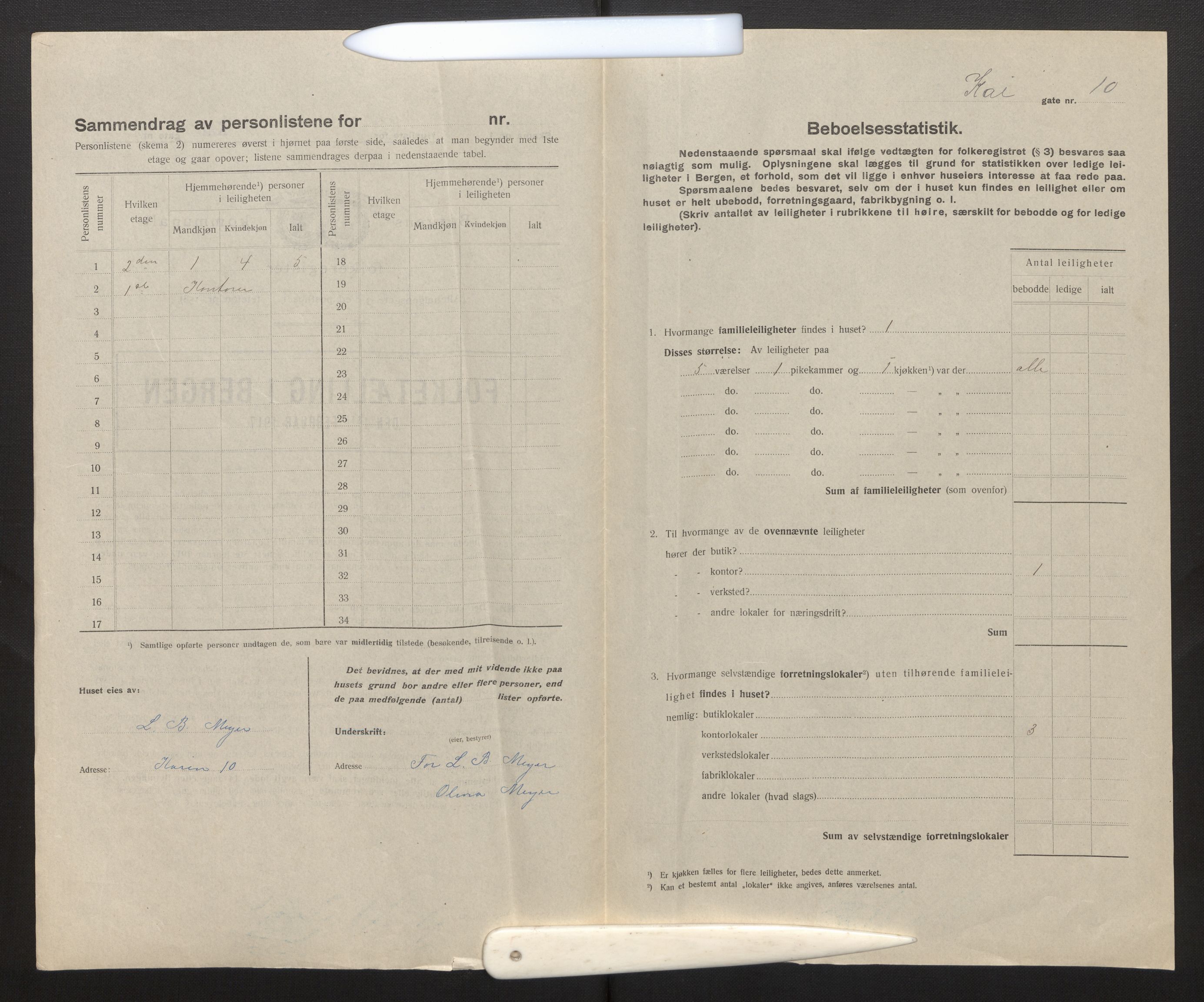 SAB, Kommunal folketelling 1917 for Bergen kjøpstad, 1917, s. 16497