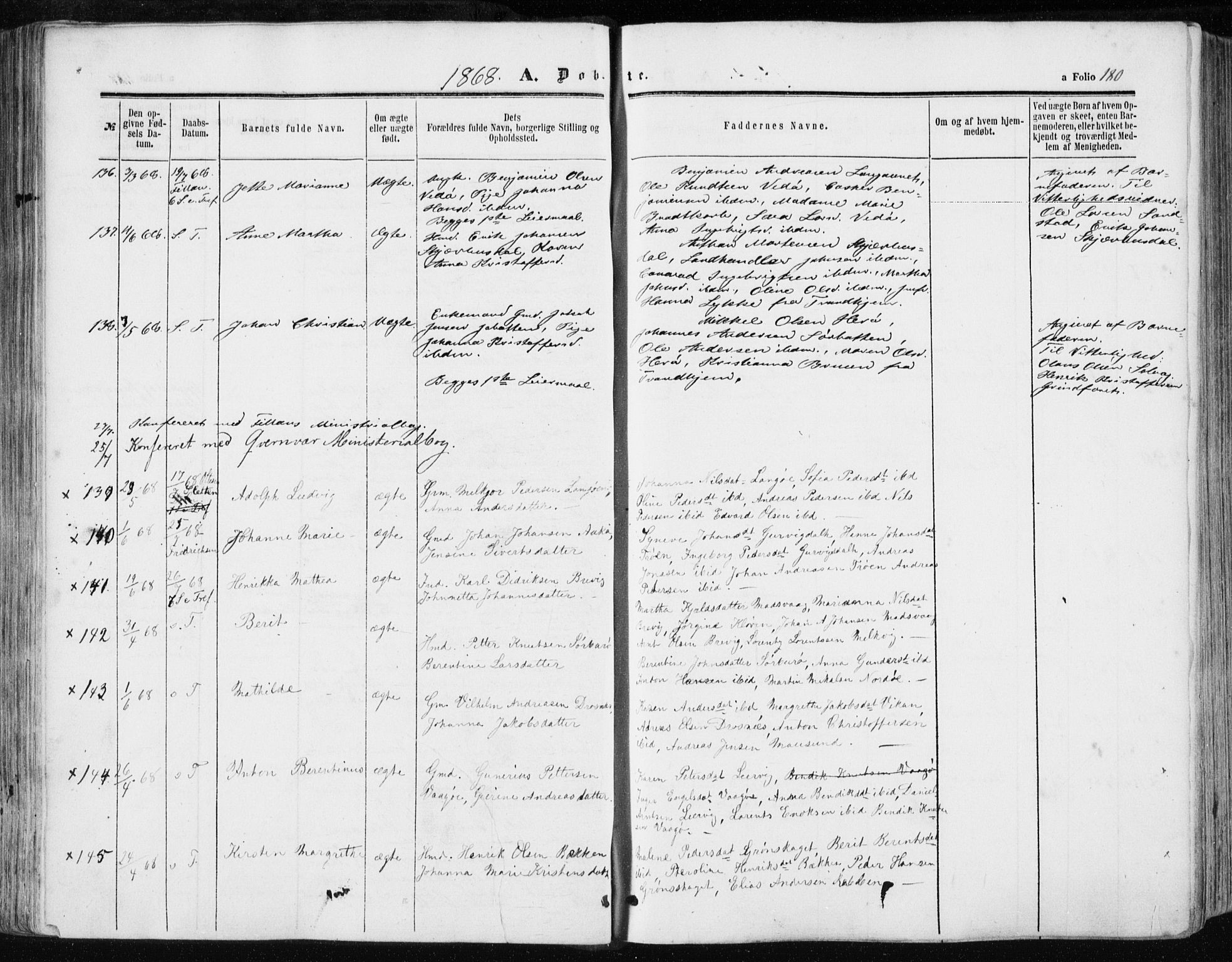 Ministerialprotokoller, klokkerbøker og fødselsregistre - Sør-Trøndelag, SAT/A-1456/634/L0531: Ministerialbok nr. 634A07, 1861-1870, s. 180