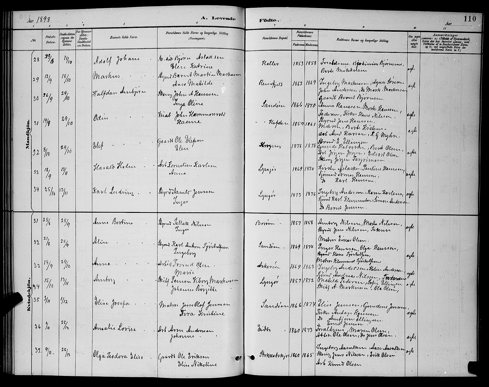 Dypvåg sokneprestkontor, AV/SAK-1111-0007/F/Fb/Fba/L0013: Klokkerbok nr. B 13, 1887-1900, s. 110