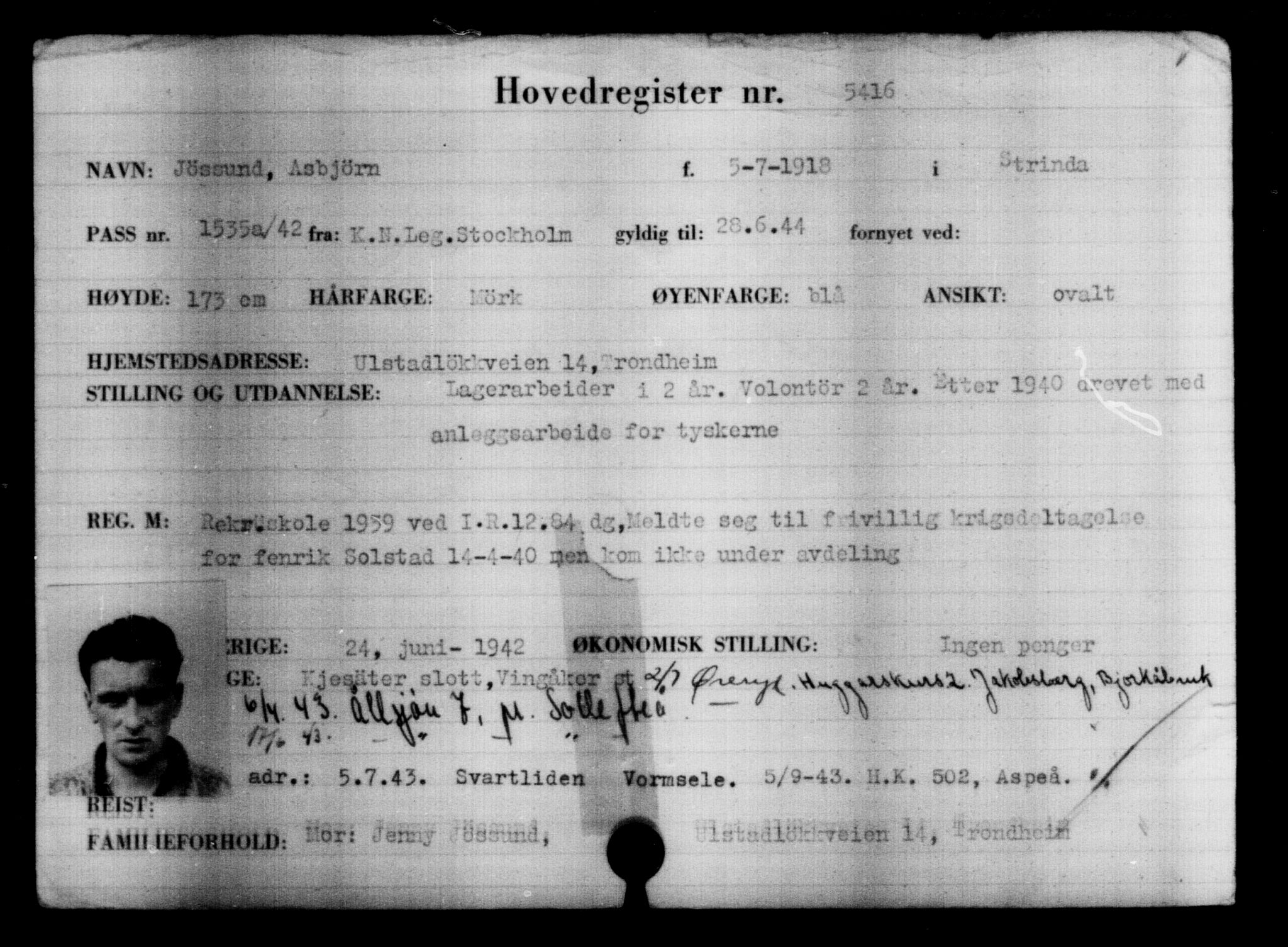 Utenriksstasjonene, Legasjonen i Stockholm, Flyktningkontoret, AV/RA-S-6753/V/Va/L0004: Kjesäterkartoteket, flyktninger med registreringsnr. 3496-6610, 1940-1945, s. 2217