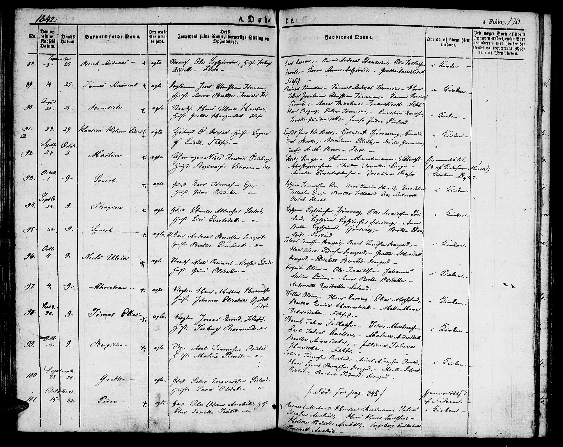 Flekkefjord sokneprestkontor, AV/SAK-1111-0012/F/Fb/Fbc/L0004: Klokkerbok nr. B 4, 1827-1846, s. 170