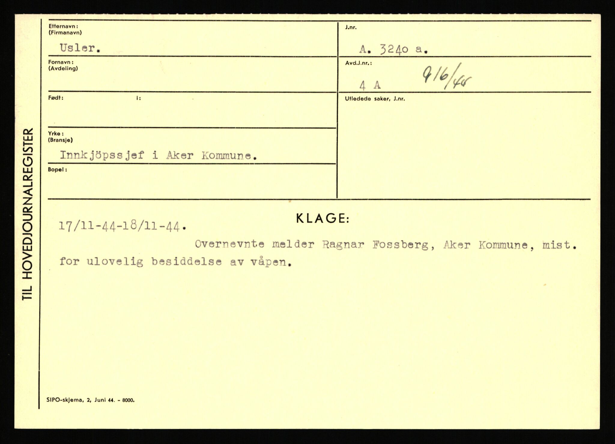 Statspolitiet - Hovedkontoret / Osloavdelingen, AV/RA-S-1329/C/Ca/L0016: Uberg - Øystese, 1943-1945, s. 327