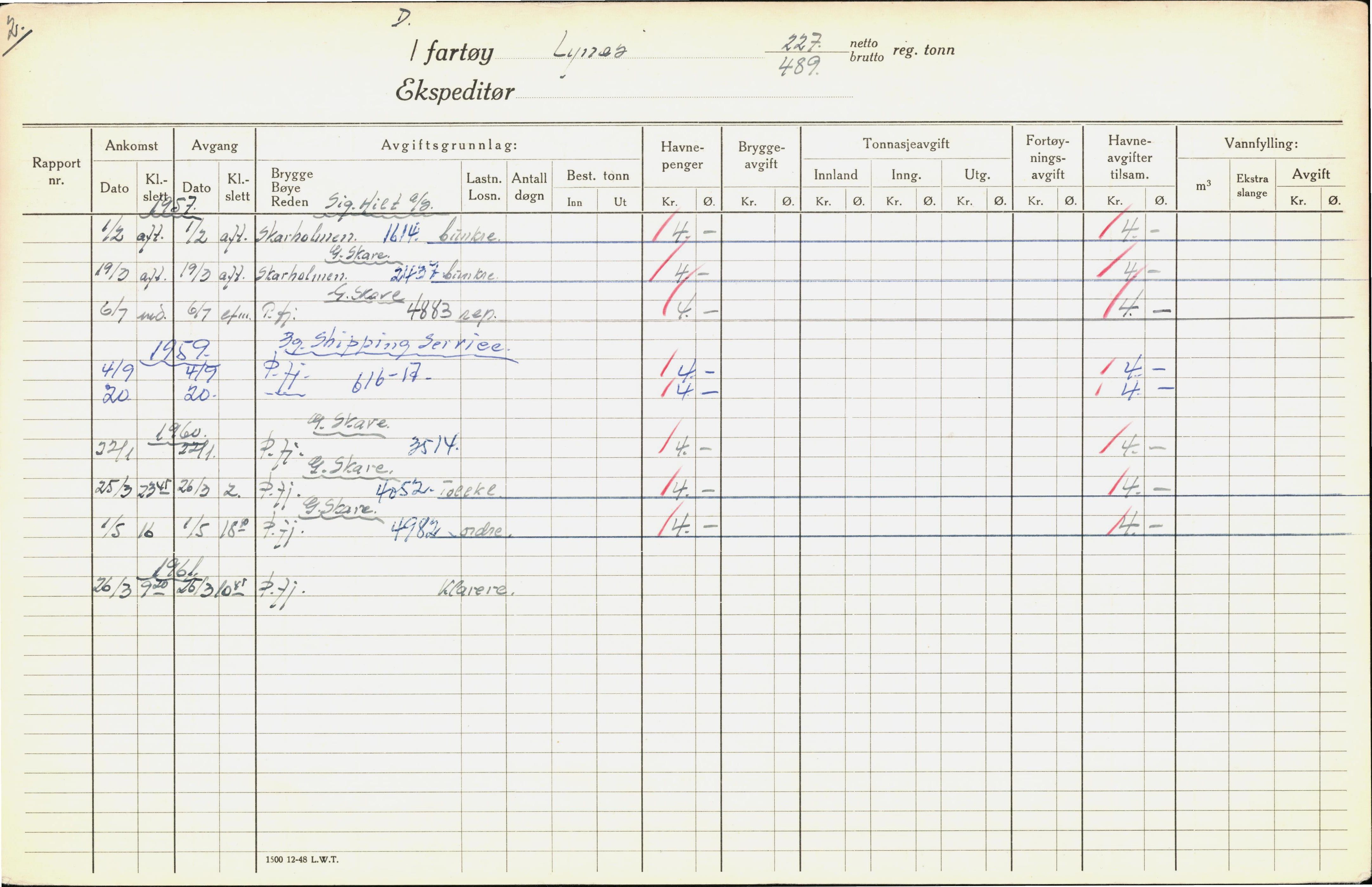 Bergen kommune. Havnekontor/havnefogd, BBA/A-0742/H/Ha/Hac/L0035: Skipsregister Lynes-Margot, 1941-1975