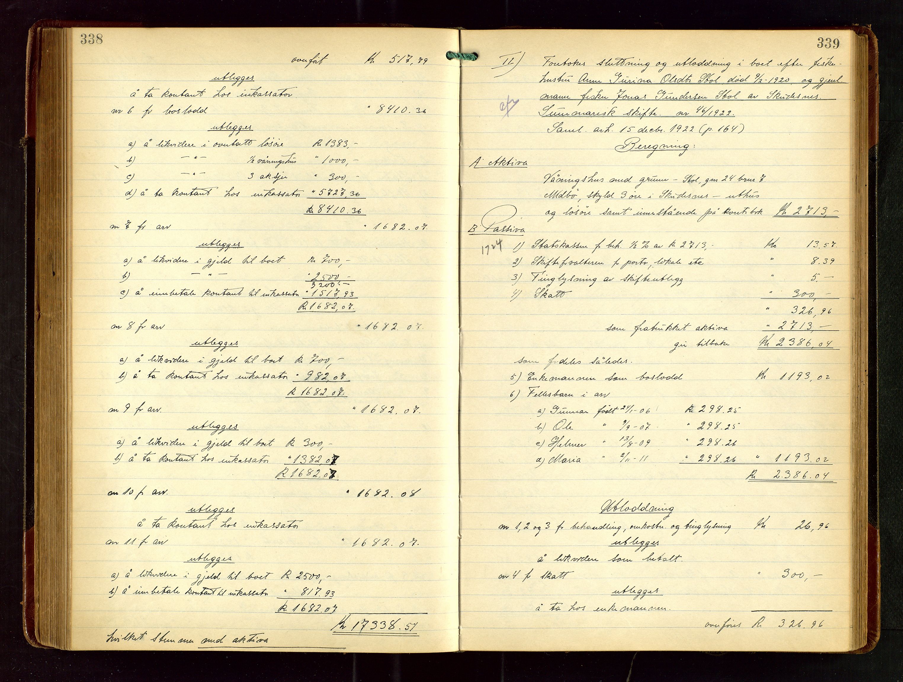 Karmsund sorenskriveri, AV/SAST-A-100311/01/IV/IVGB/L0003: SKIFTEUTLODNINGSPROTOKOLL, 1919-1925, s. 338-339