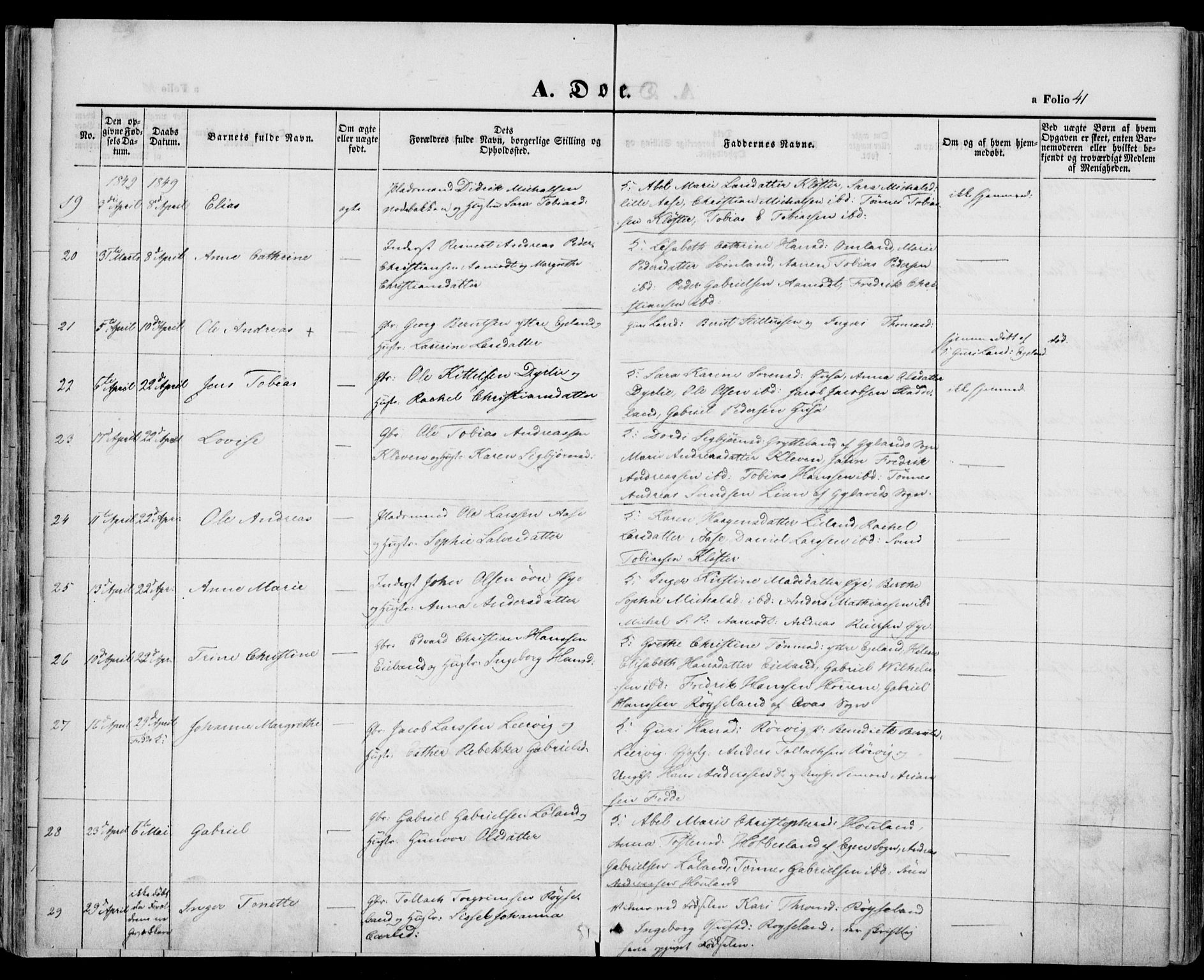 Kvinesdal sokneprestkontor, SAK/1111-0026/F/Fa/Fab/L0005: Ministerialbok nr. A 5, 1844-1857, s. 41