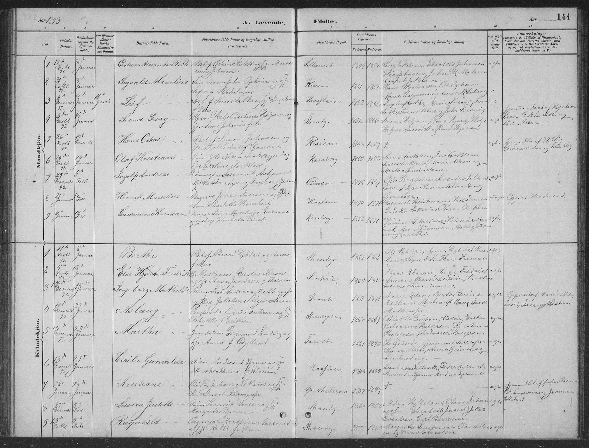 Haugesund sokneprestkontor, AV/SAST-A -101863/H/Ha/Hab/L0002: Klokkerbok nr. B 2, 1881-1894, s. 144