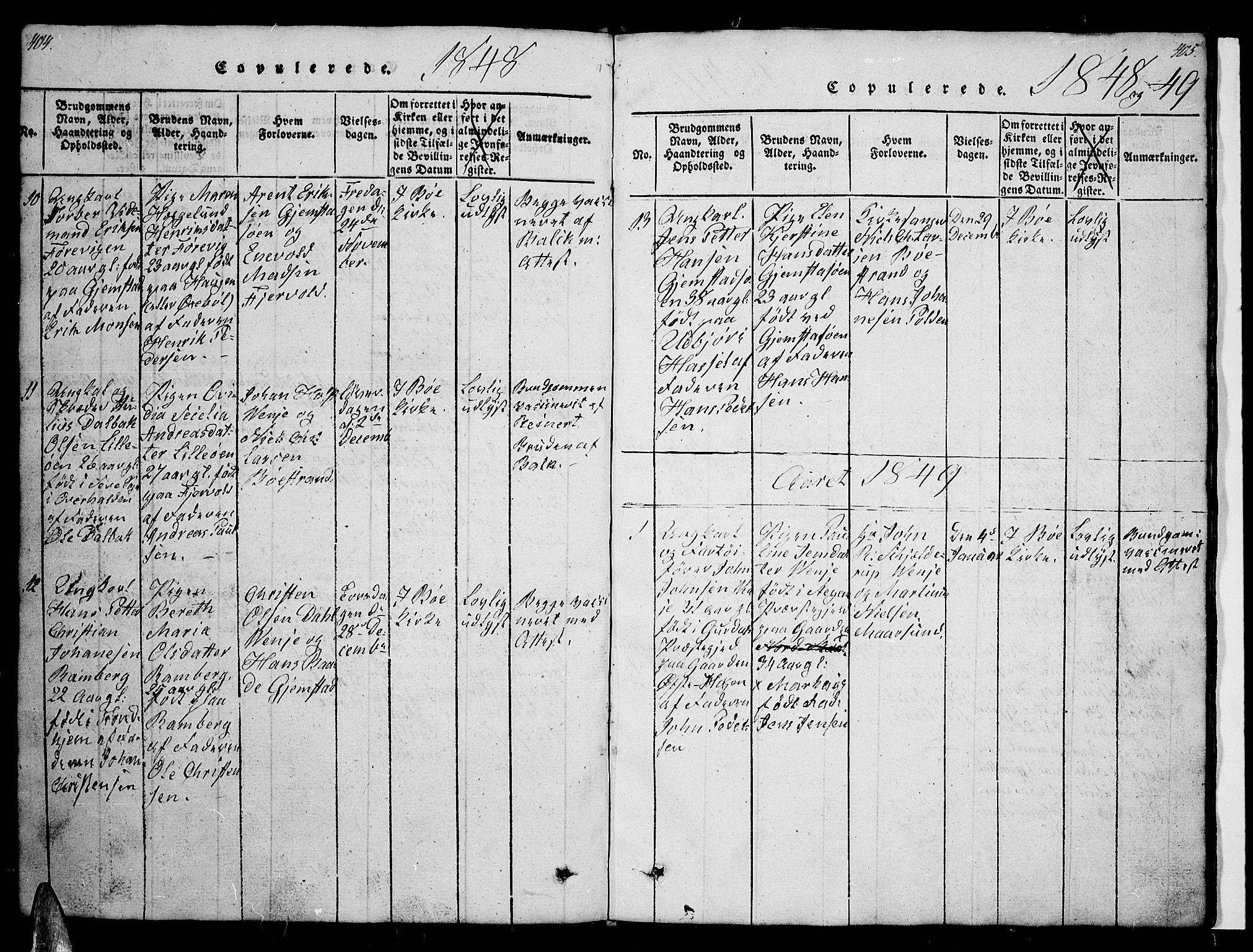 Ministerialprotokoller, klokkerbøker og fødselsregistre - Nordland, SAT/A-1459/891/L1312: Klokkerbok nr. 891C01, 1820-1856, s. 404-405